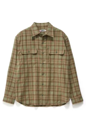 Minimalist Aesthetic Breathable Stretch Plaid Long Sleeve Overshirt Sage