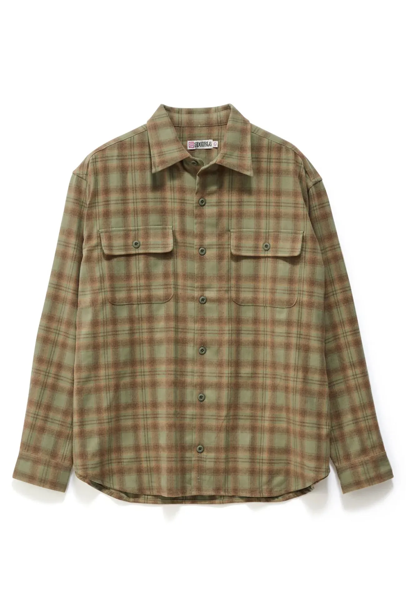 Plaid Long Sleeve Overshirt Sage elastic waistband