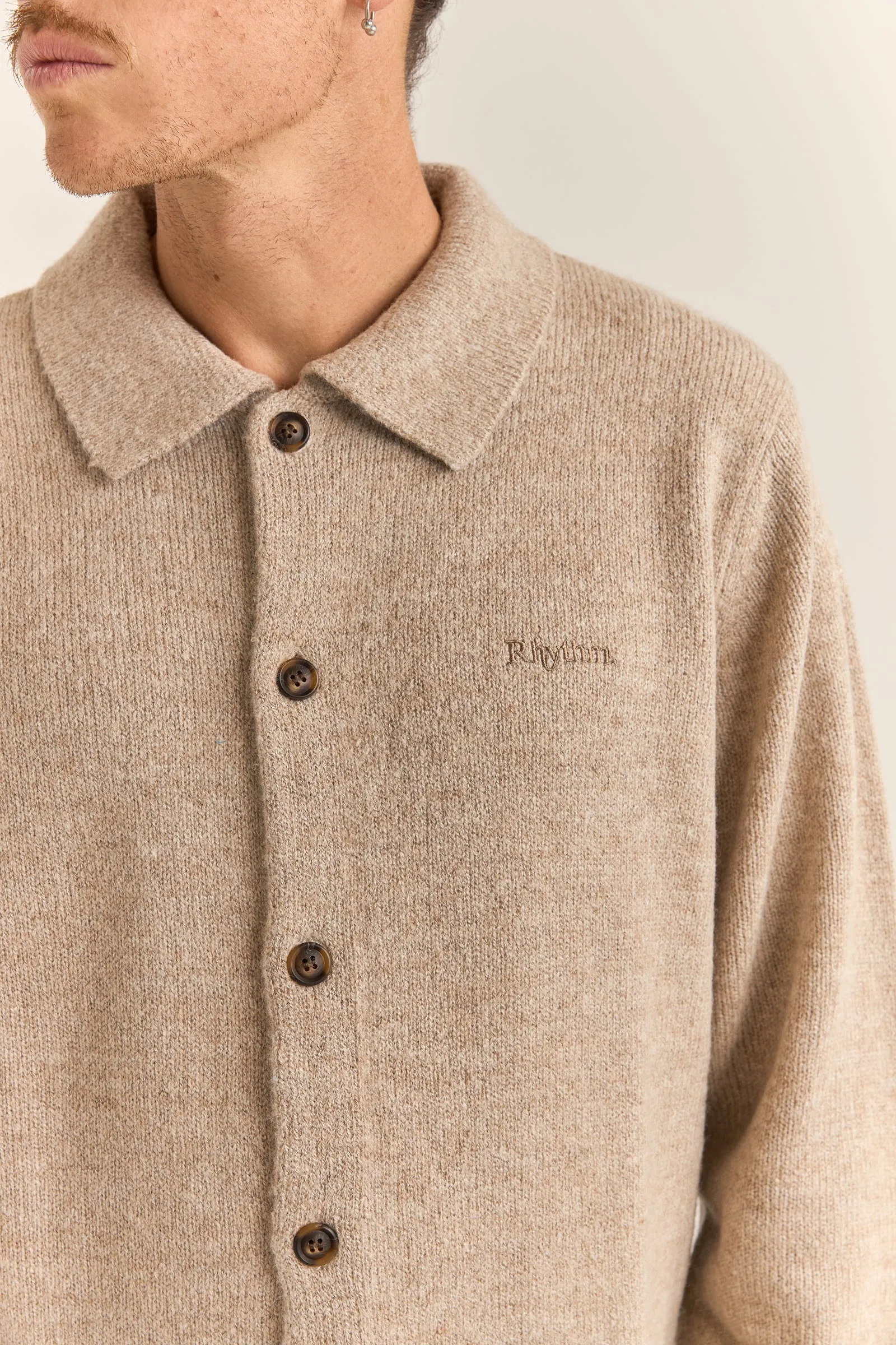 Mohair Button Up Knit Natural Contrast Stitch