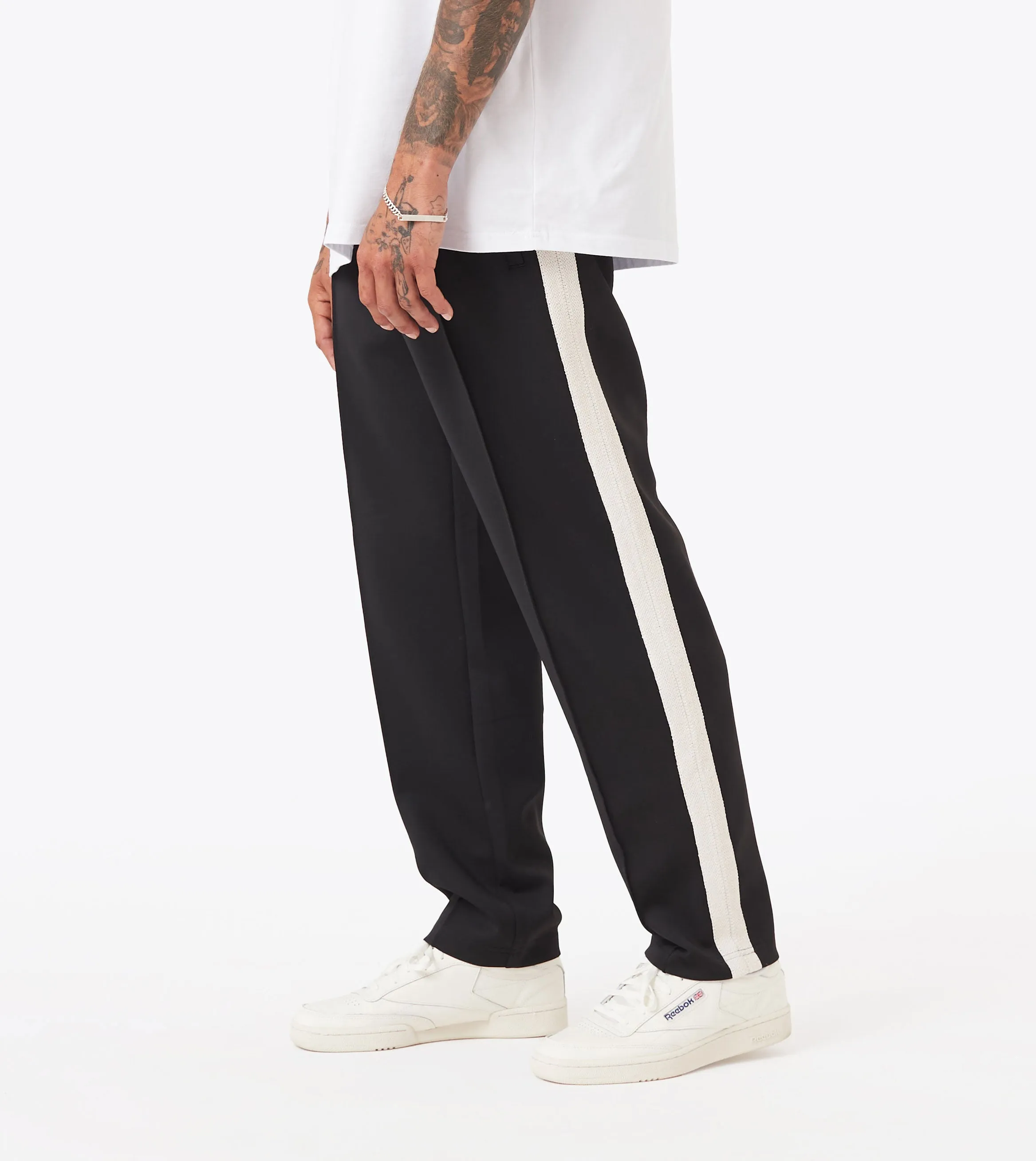 Stitched Football Trackpant Black Fitted waist