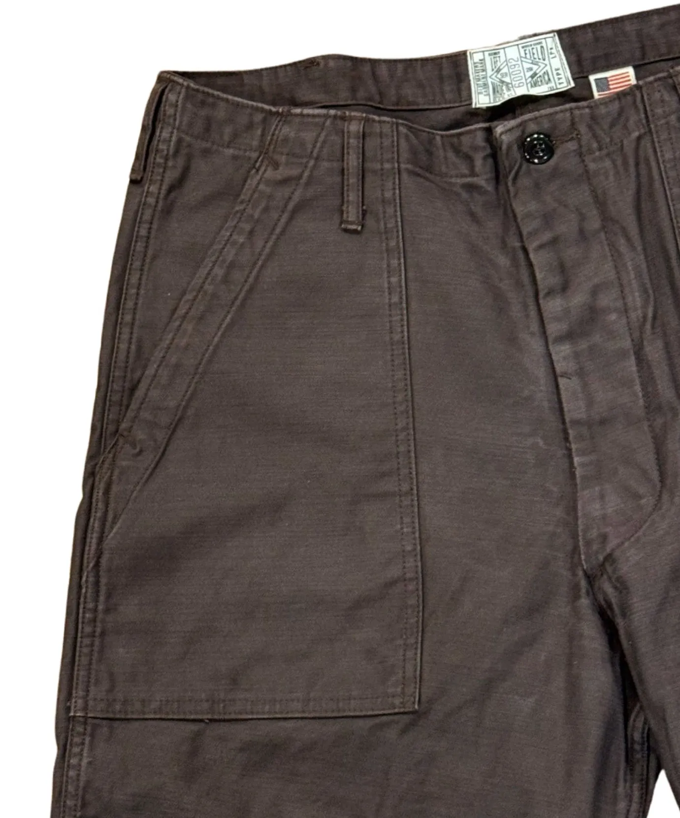 Quick Layer 107 60's era GI chinos in 12 oz faded slate Baker Back Cotton Satin.