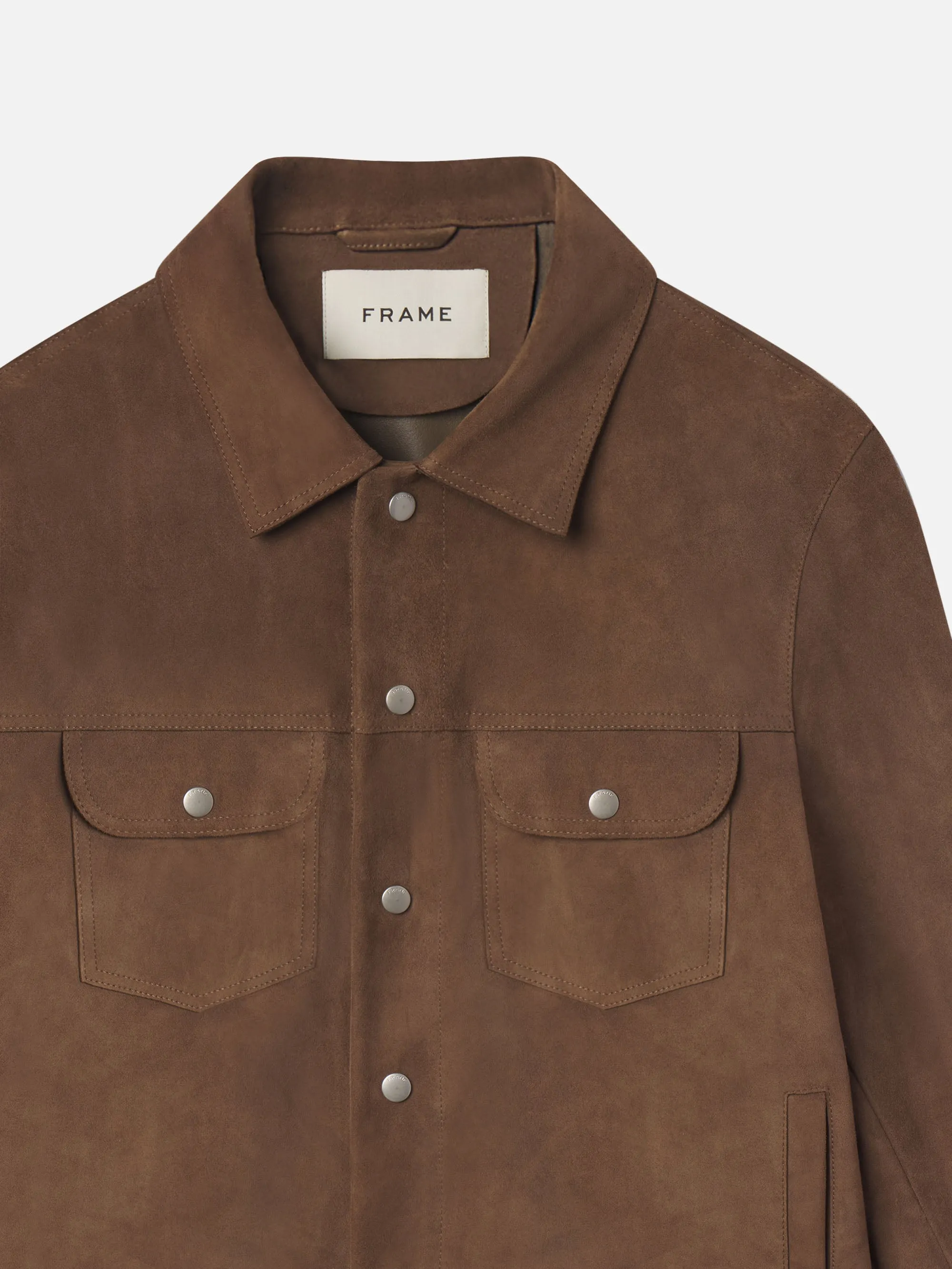 Suede Trucker Jacket -- Mocha Thermal regulation