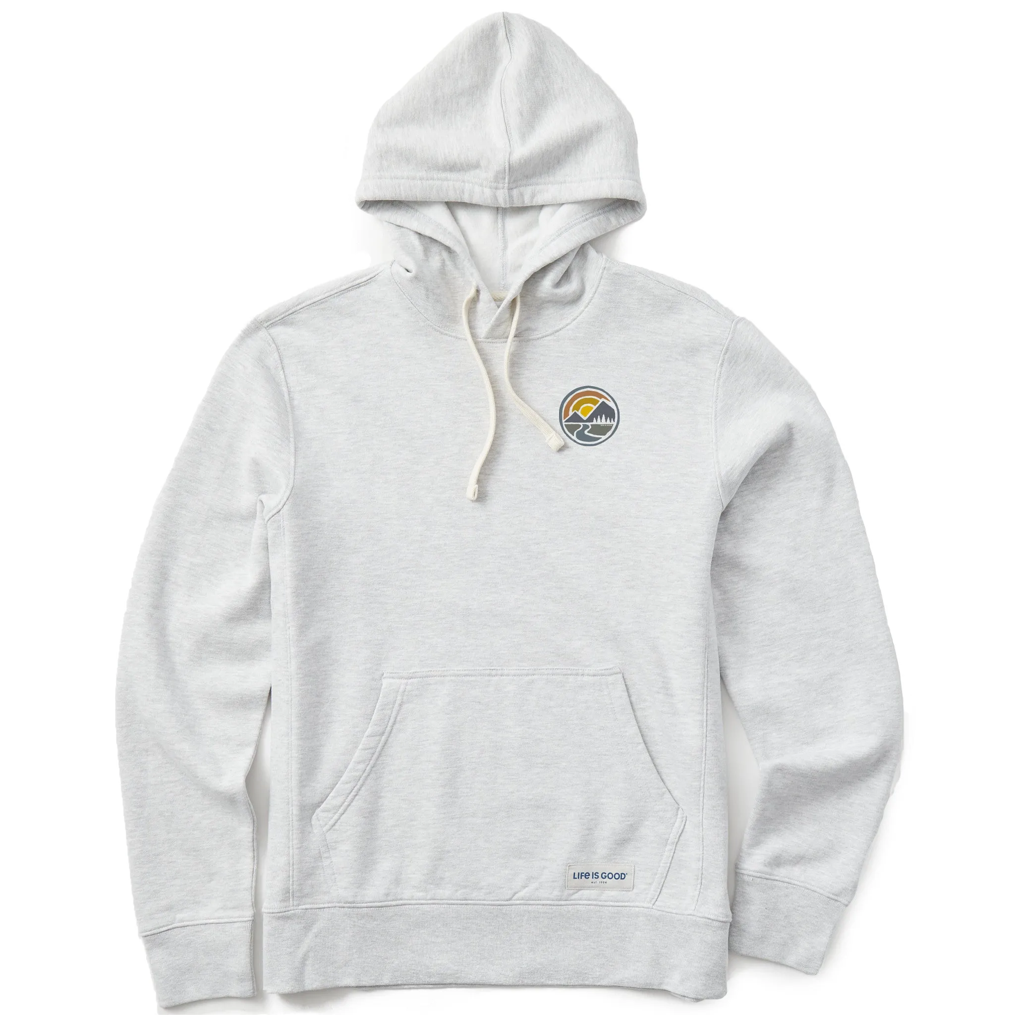 Men's Sunset Mountain Circle Simply True Fleece Hoodie Active Comfort Wear Outdoor Fashion