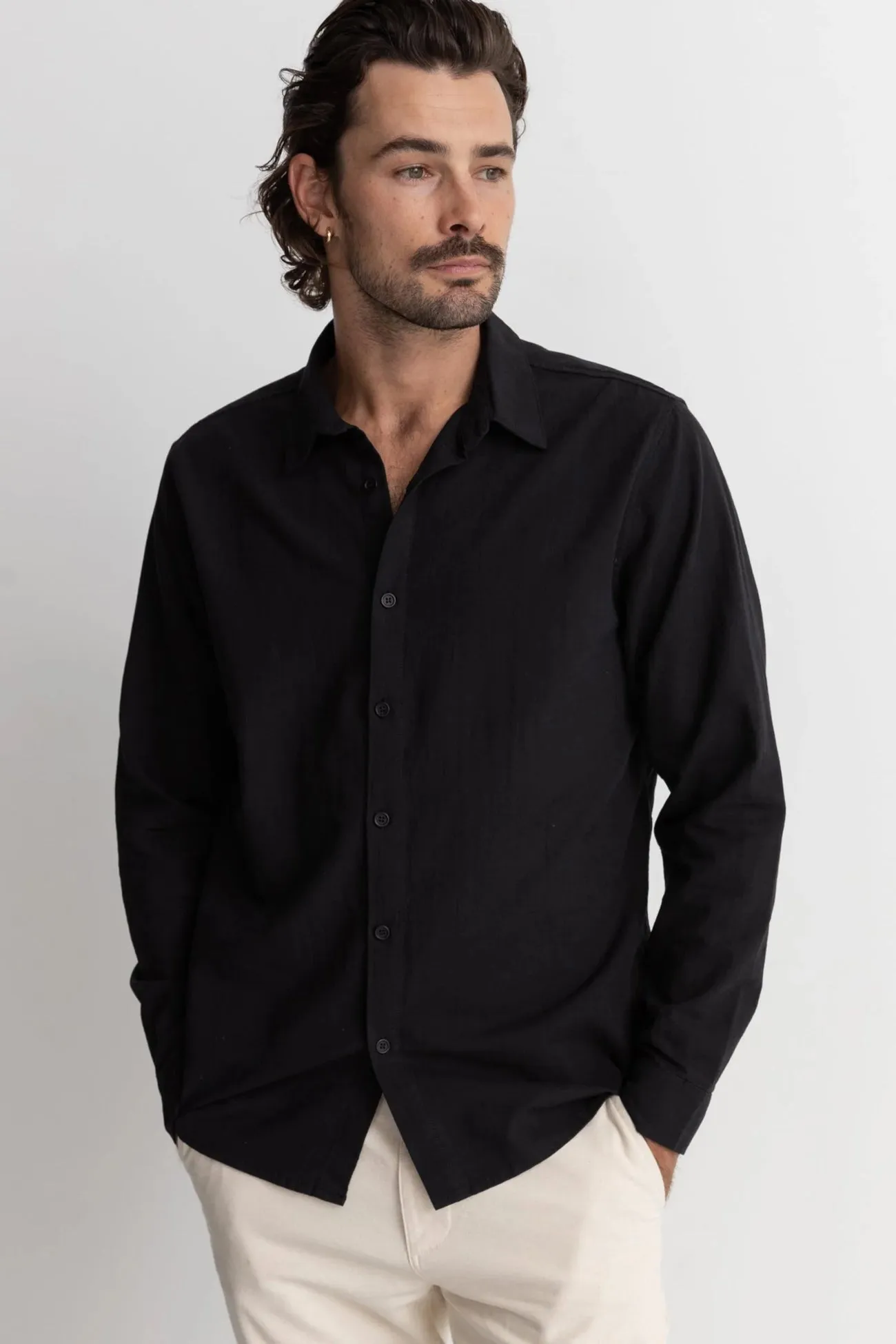 Classic Linen Long Sleeve Shirt Black Workout Gear