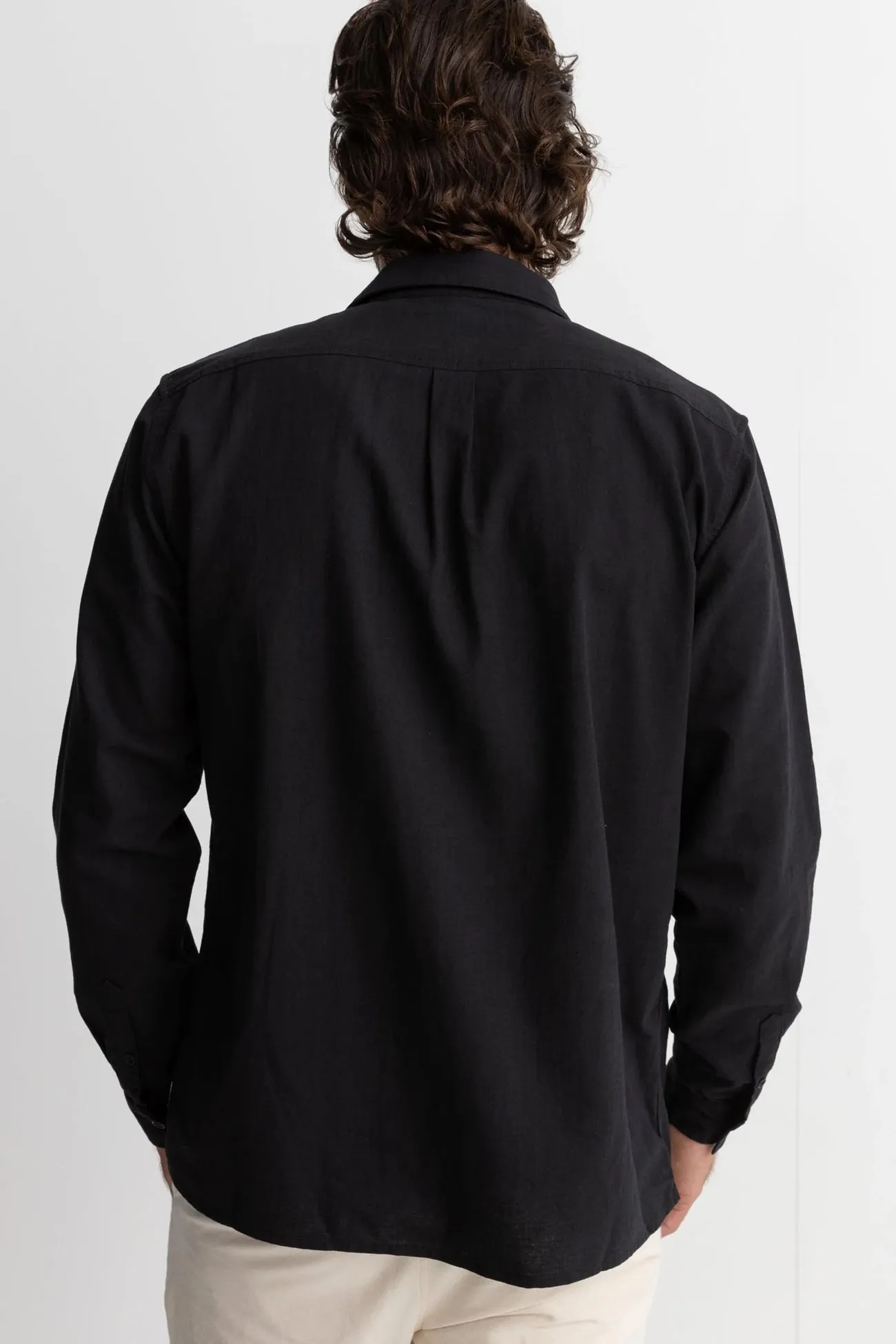 Classic Linen Long Sleeve Shirt Black Light and Breathable Comfort and Ease