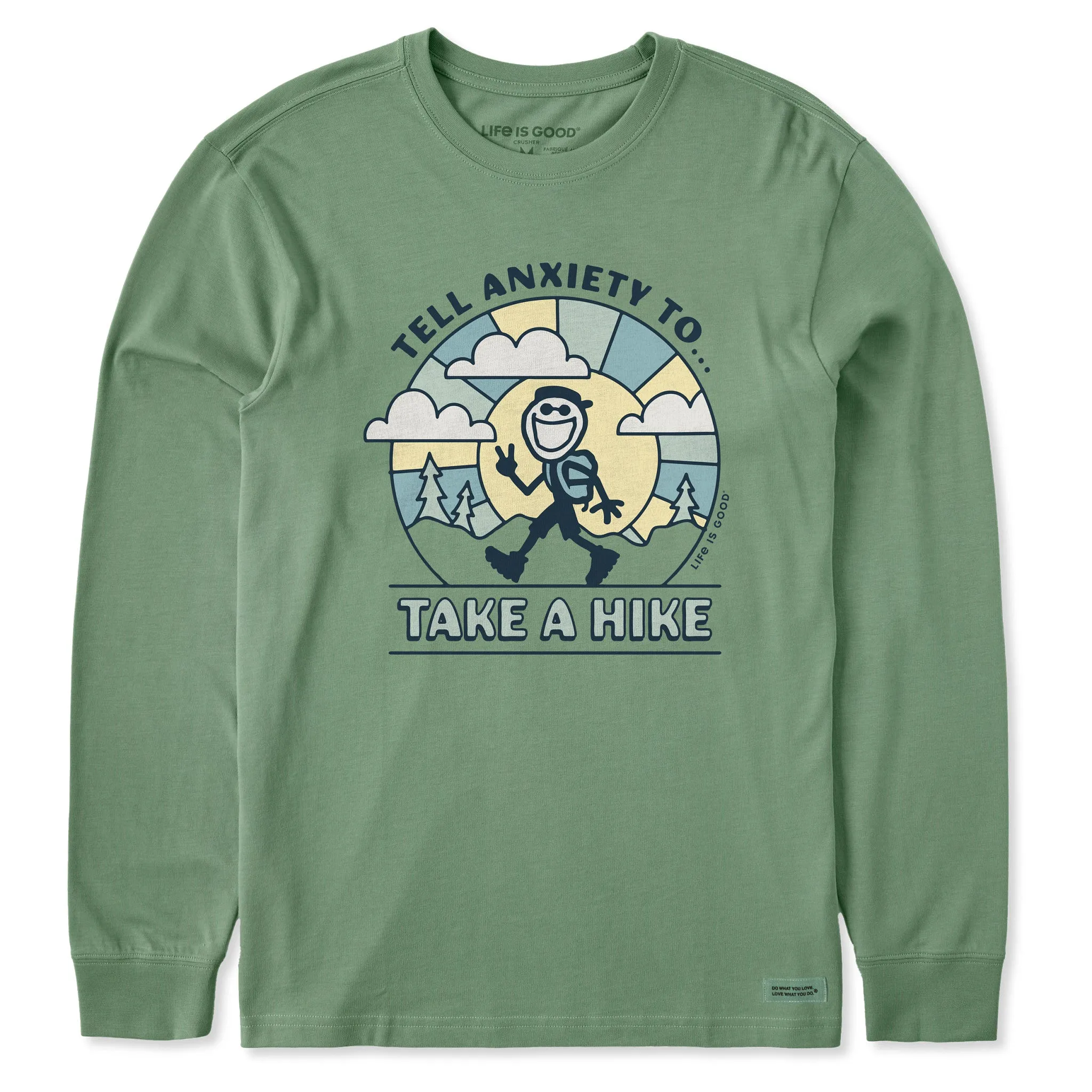 Men's Tell Anxiety to Take a Hike Jake Long Sleeve Crusher Tee Retro nostalgia