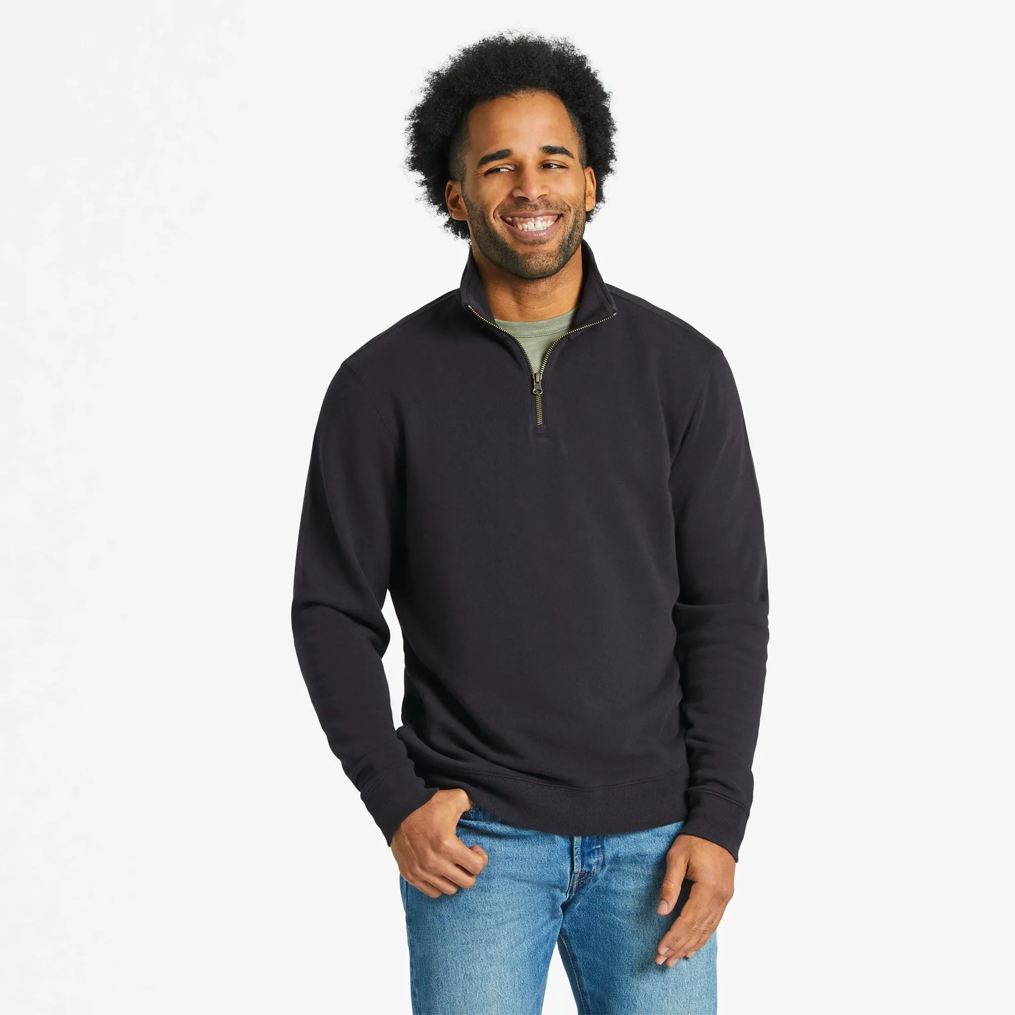 Soft Wearable product urban style quotient Men's Solid French Terry Quarter Zip