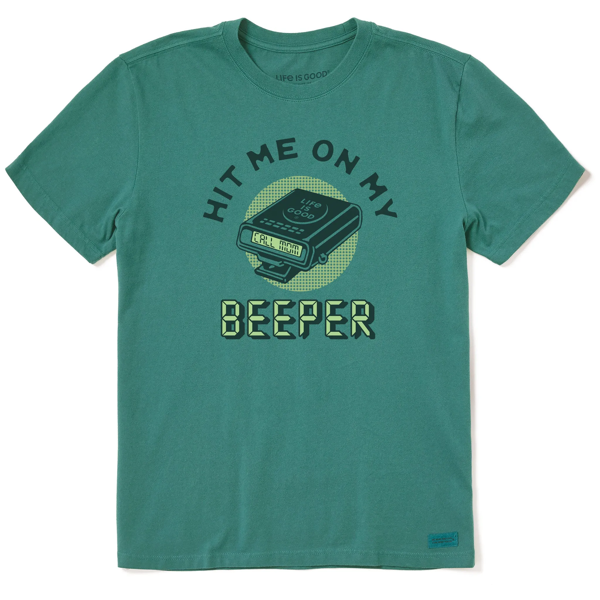 Men's Hit Me on My Beeper Short Sleeve Crusher Tee Stylish Casual Durable Collar Construction