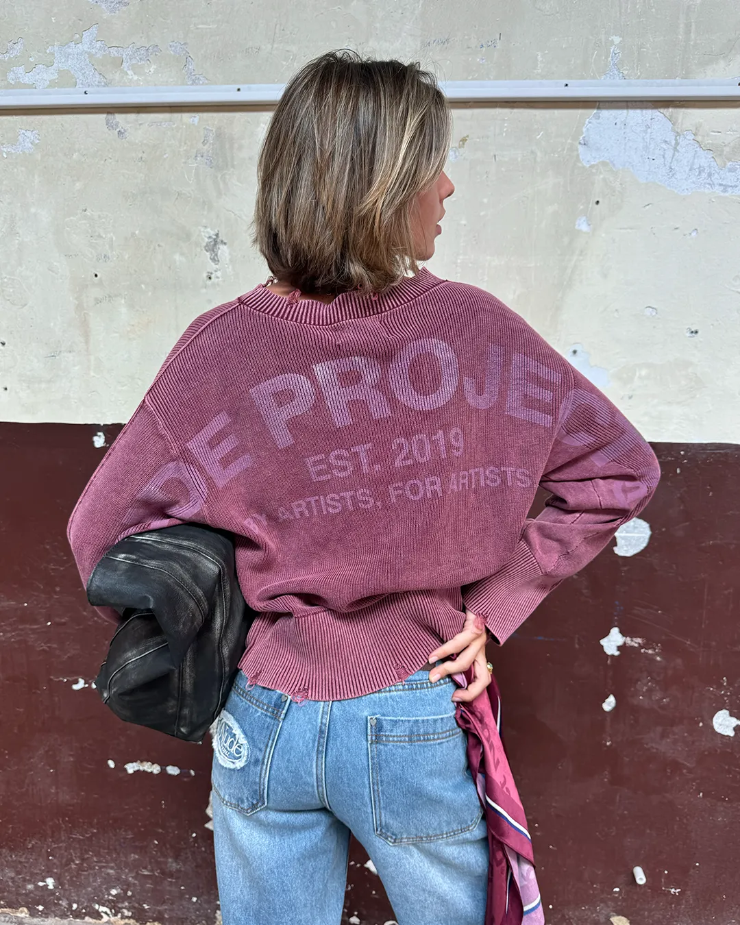 Cool Layer WrinkleResistant Knit Structure Perfect Cropped Knit Sweater Burgundy