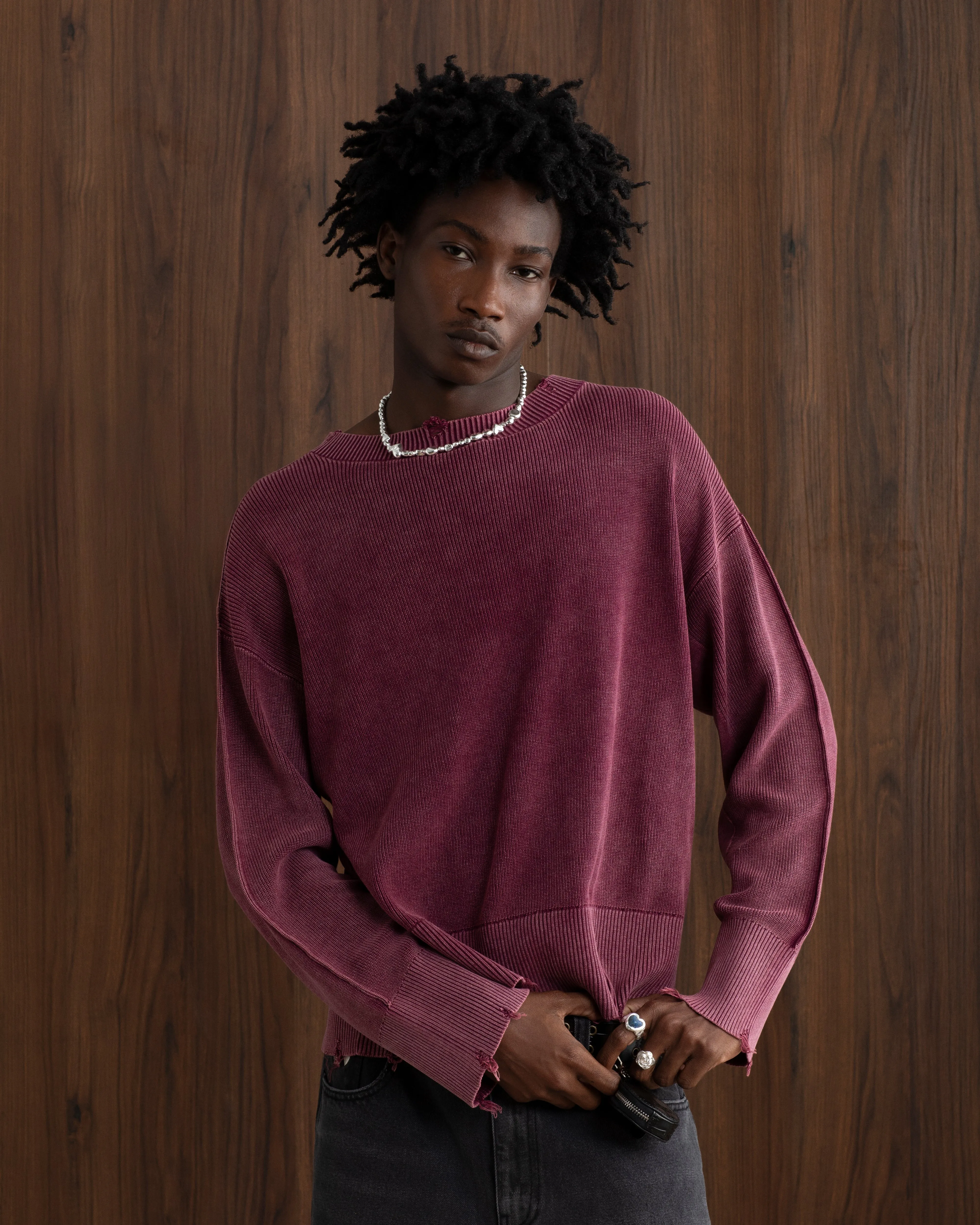 EcoConscious Manufacturing Perfect Cropped Knit Sweater Burgundy