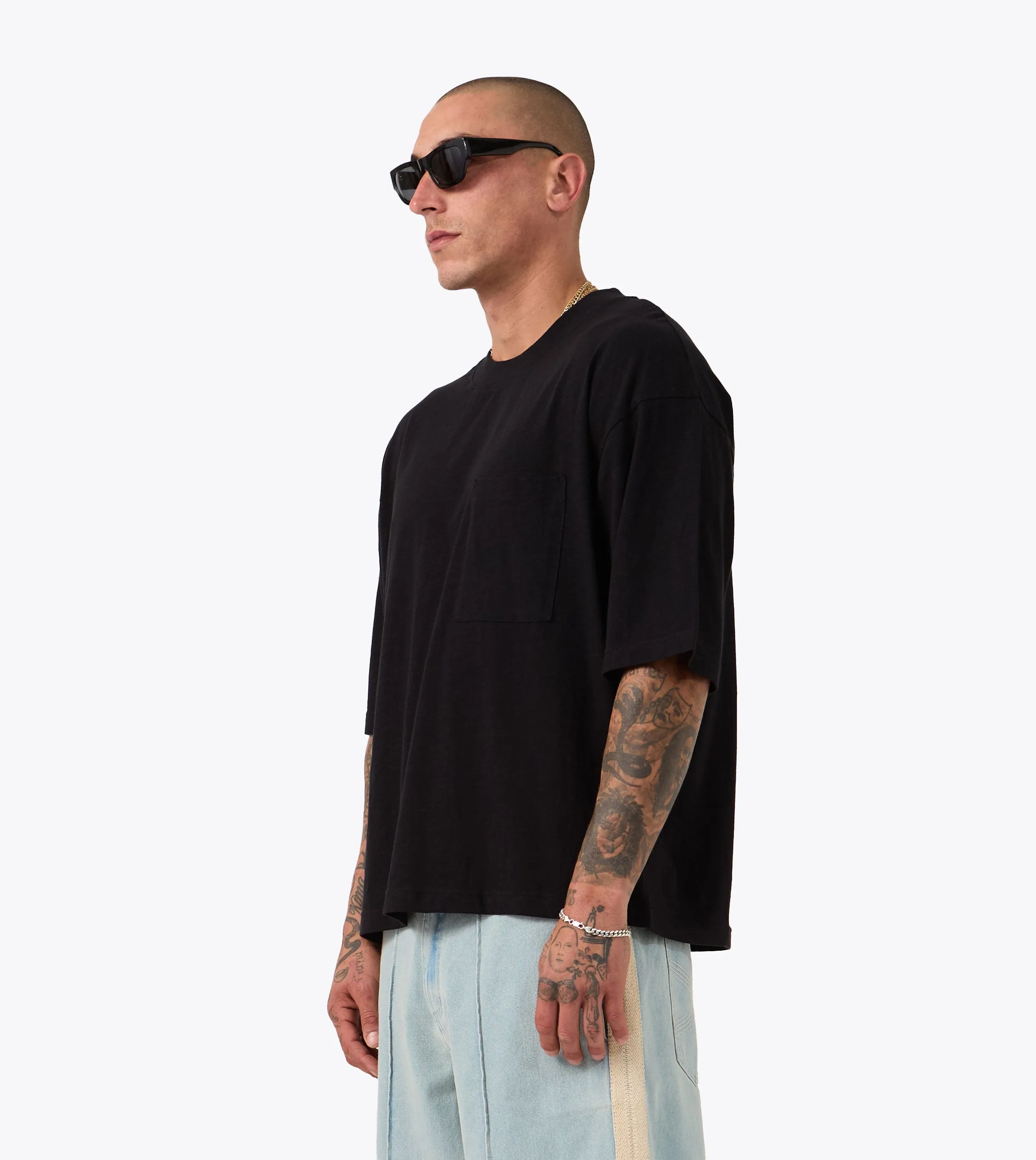 Midweight Knit Anti Pilling Finish Cropped Slub Flow Tee Black