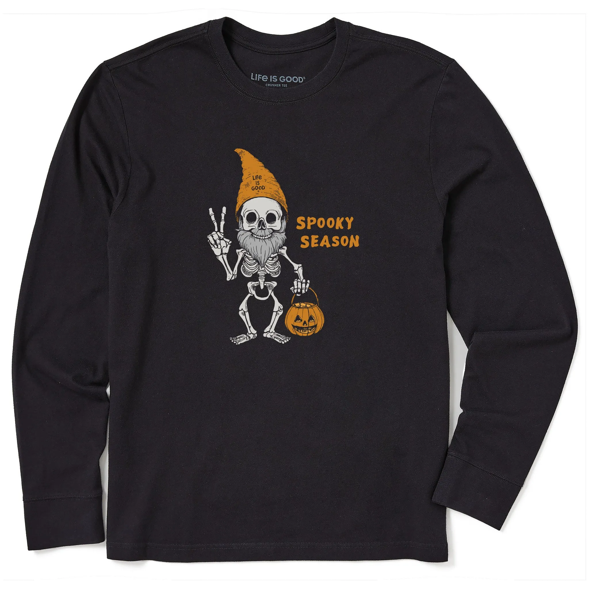 Men's Spooky Season Gnome Skeleton Long Sleeve Crusher Tee Cozy Comfort Look Performance Fit Wear