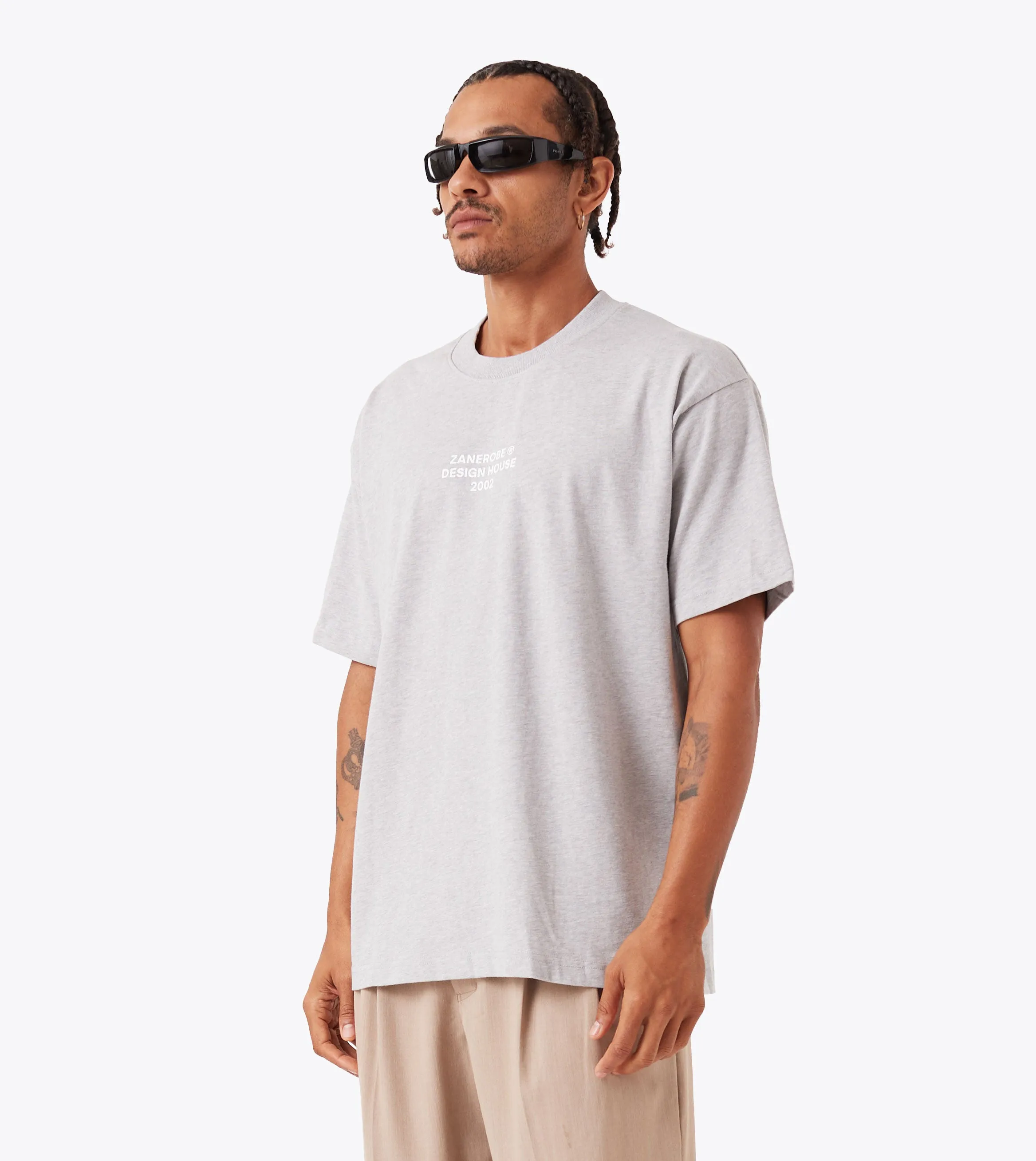 RibbedNeckBanding Circular Knit Construction ZR Design House Box Tee Grey Marle