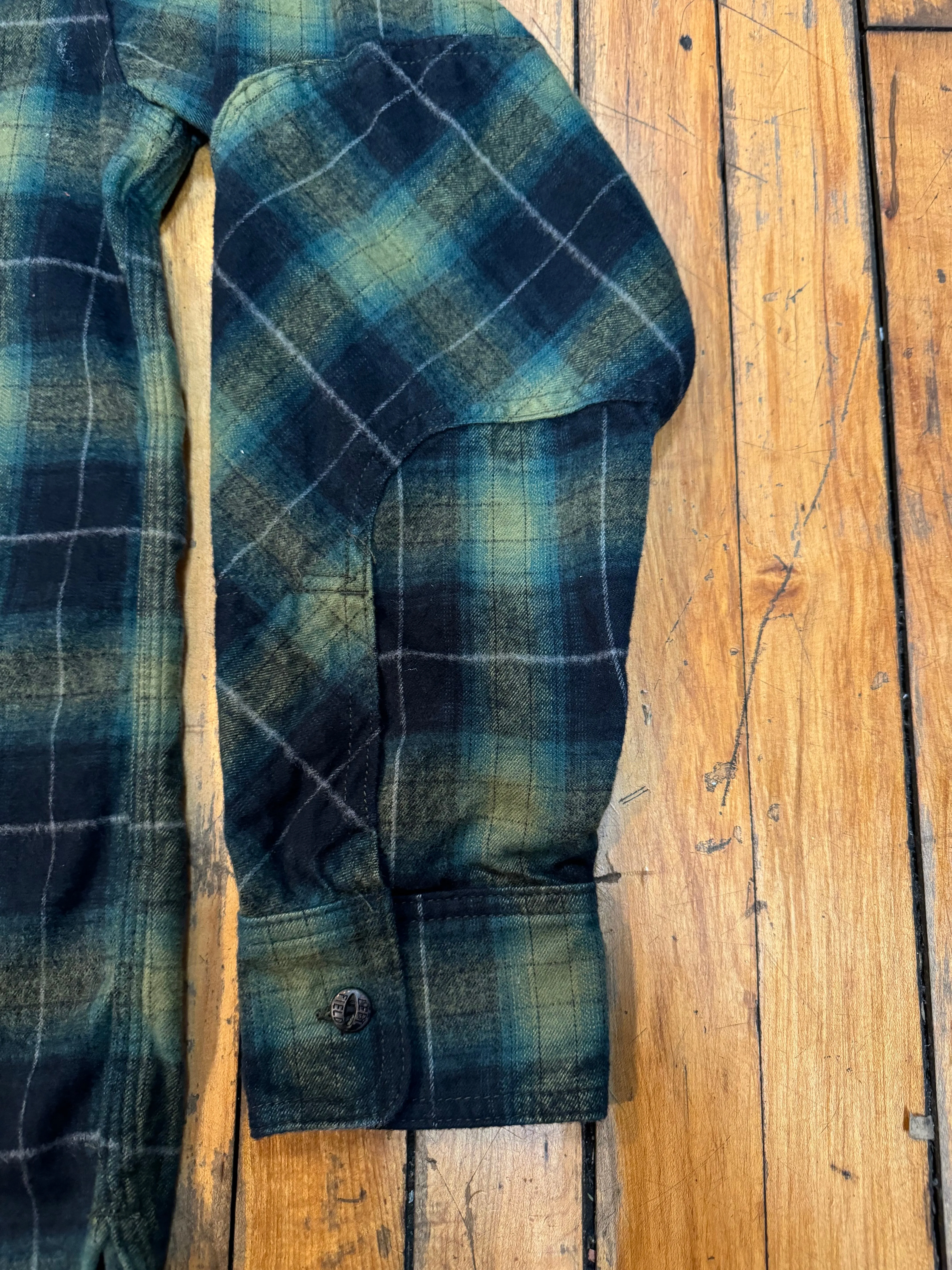 Non Restrictive Cut Green Shadow Plaid Japanese  Cotton Flannel Dustbowl Work shirt