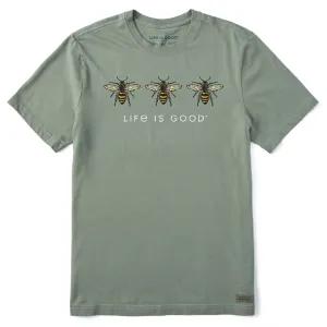 Men's Three Sketchy Bees Short Sleeve Crusher Tee Basic Wardrobe Piece Soft Fabric
