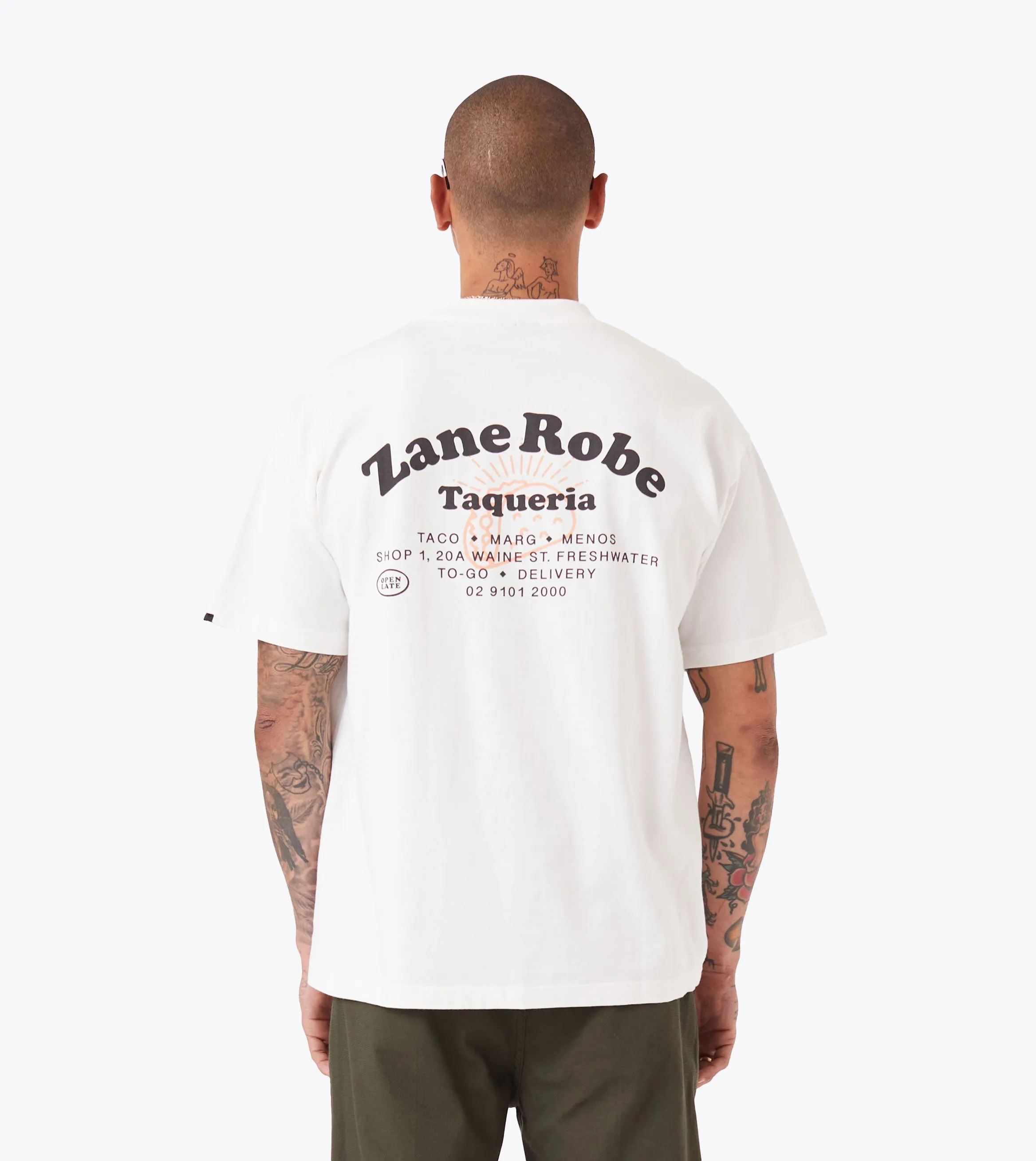 Comfortable Layers Longline Hemline Taqueria Box Tee Vintage White