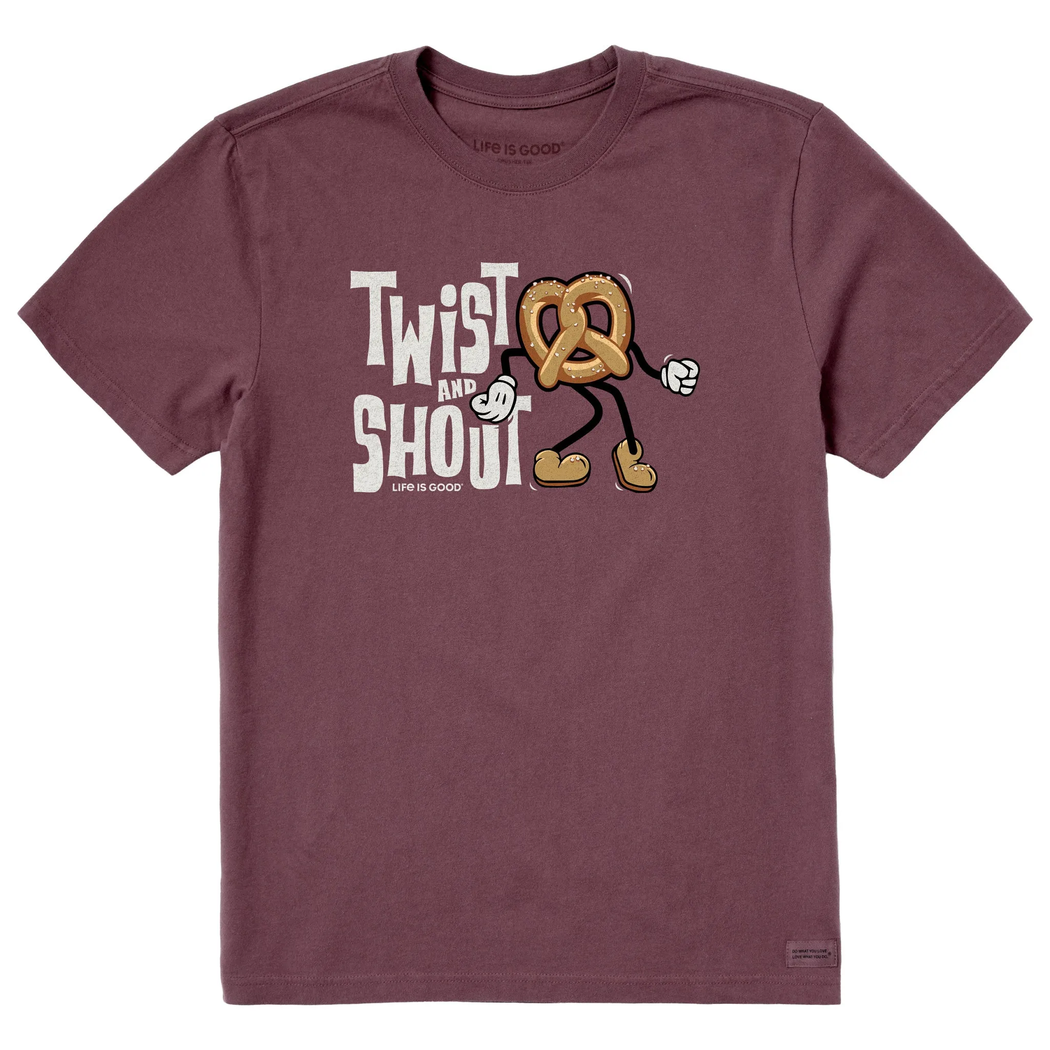 Men's Twist and Shout Pretzel Short Sleeve Crusher Tee Stylish Comfort Party fun