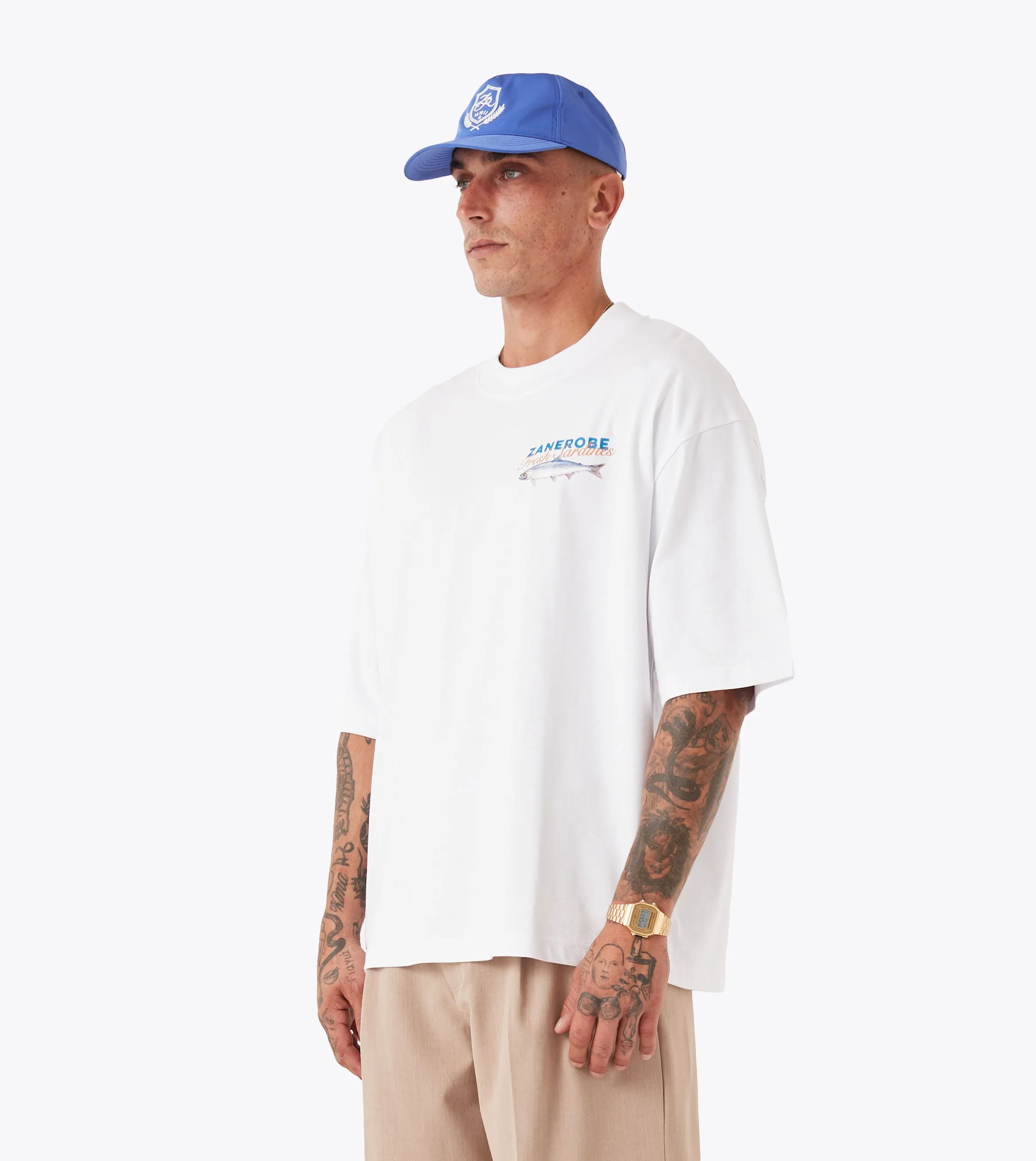 Fresh Sardines Flow Tee White Relaxed fit style Trendy Tops