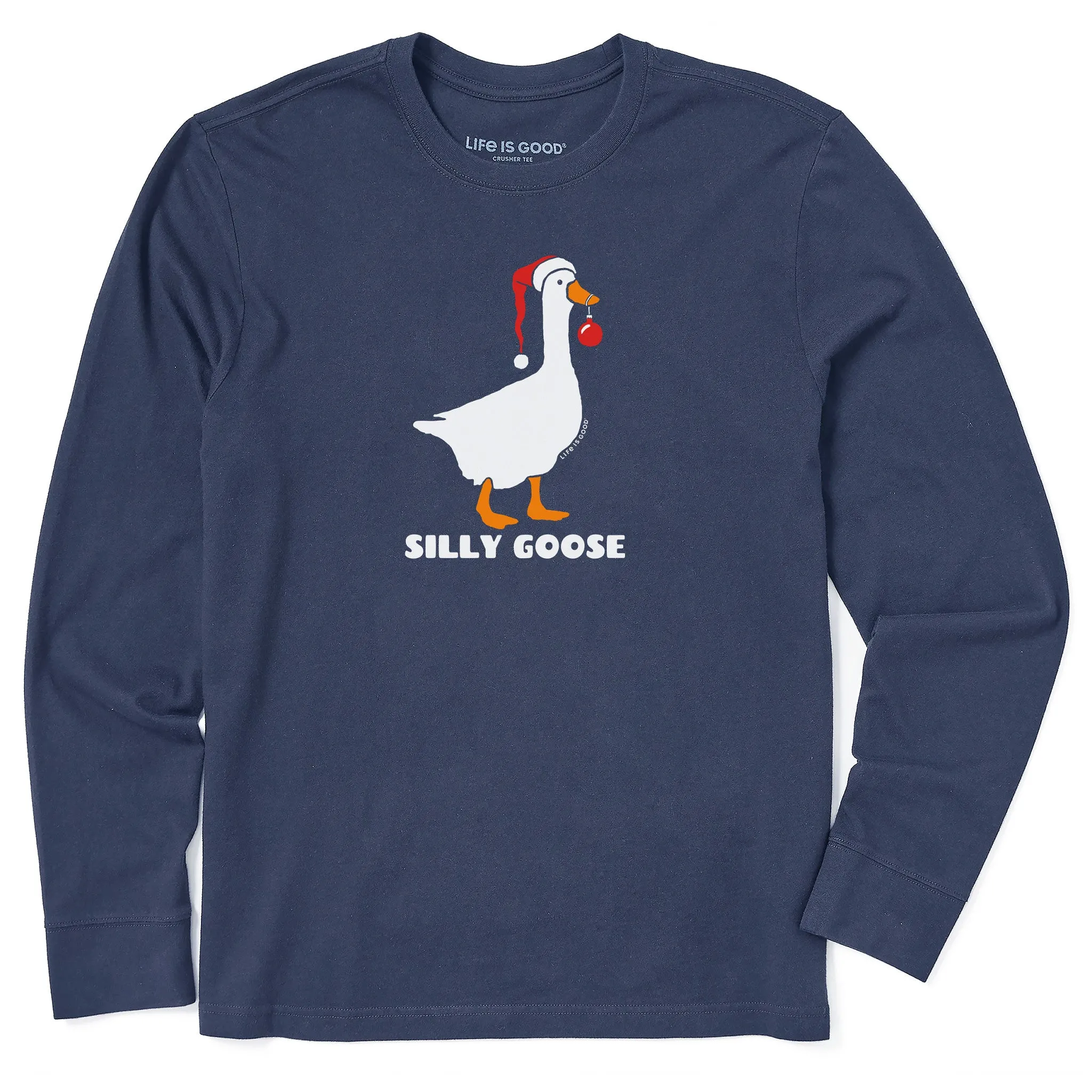Organic Cotton Blend Men's Silly Xmas Goose Long Sleeve Crusher Tee
