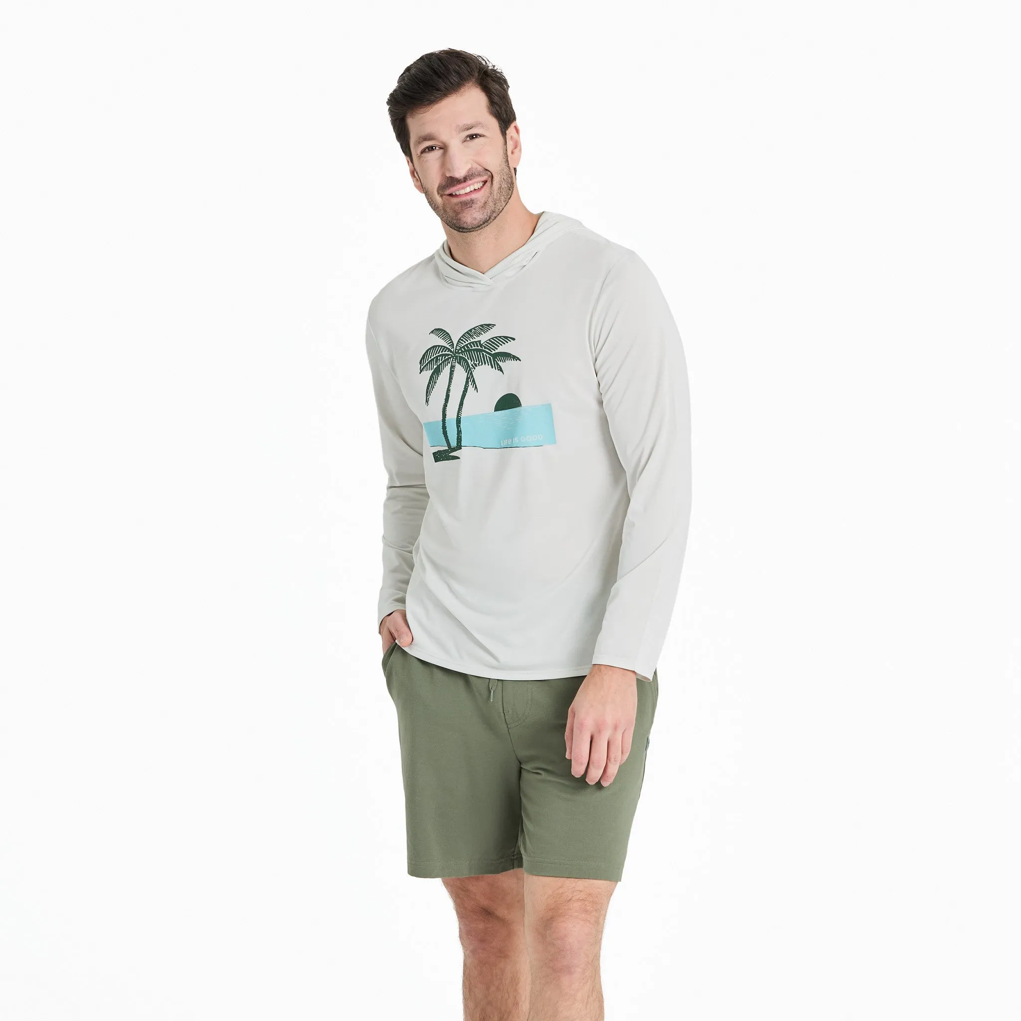 BreathableMaterial Vintage Look Men's Sunset Two Palms Long Sleeve Sun Crusher Hoodie