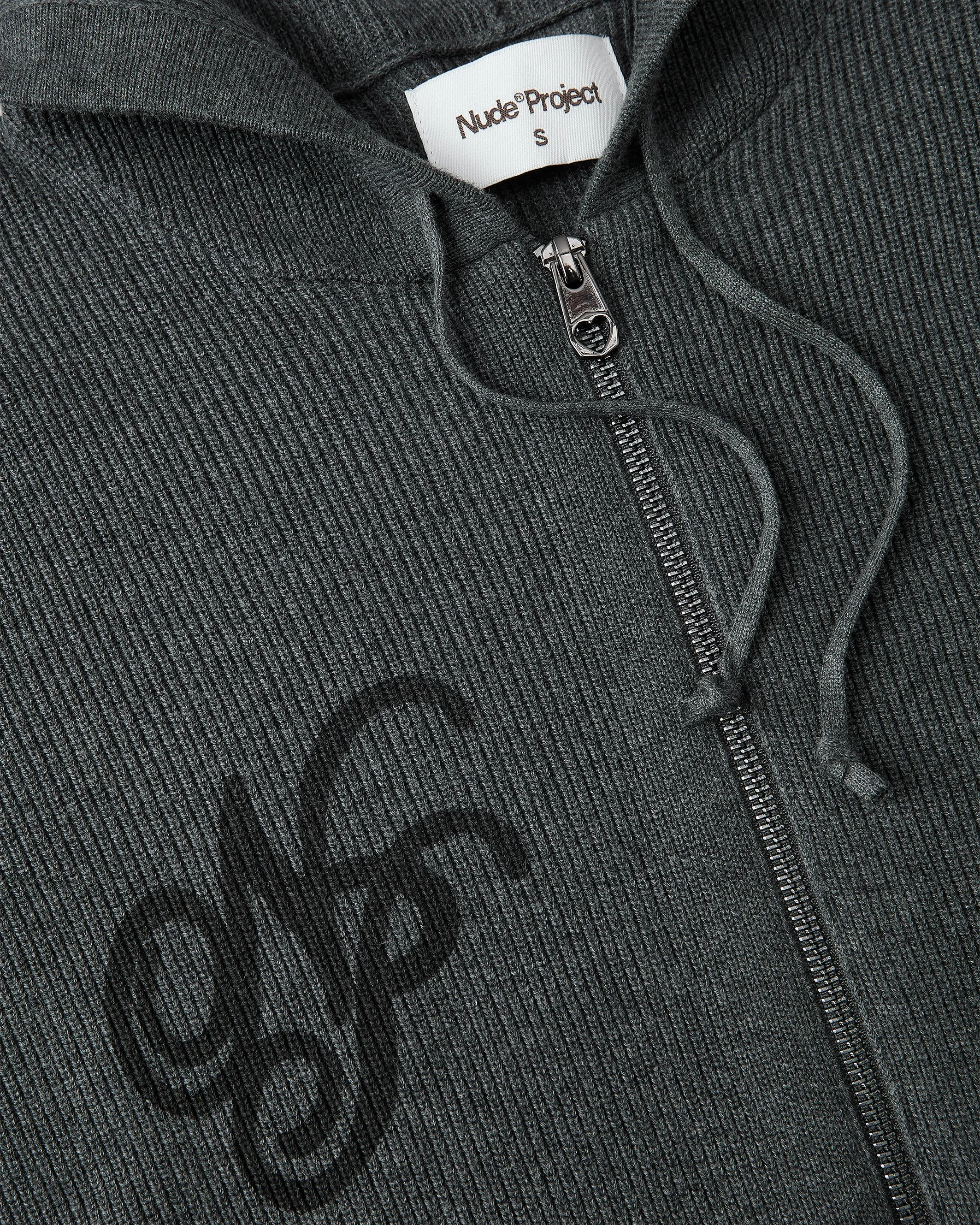 Besito Knit Zip-Up Black Plush Texture Reinforced Neckline Stitching