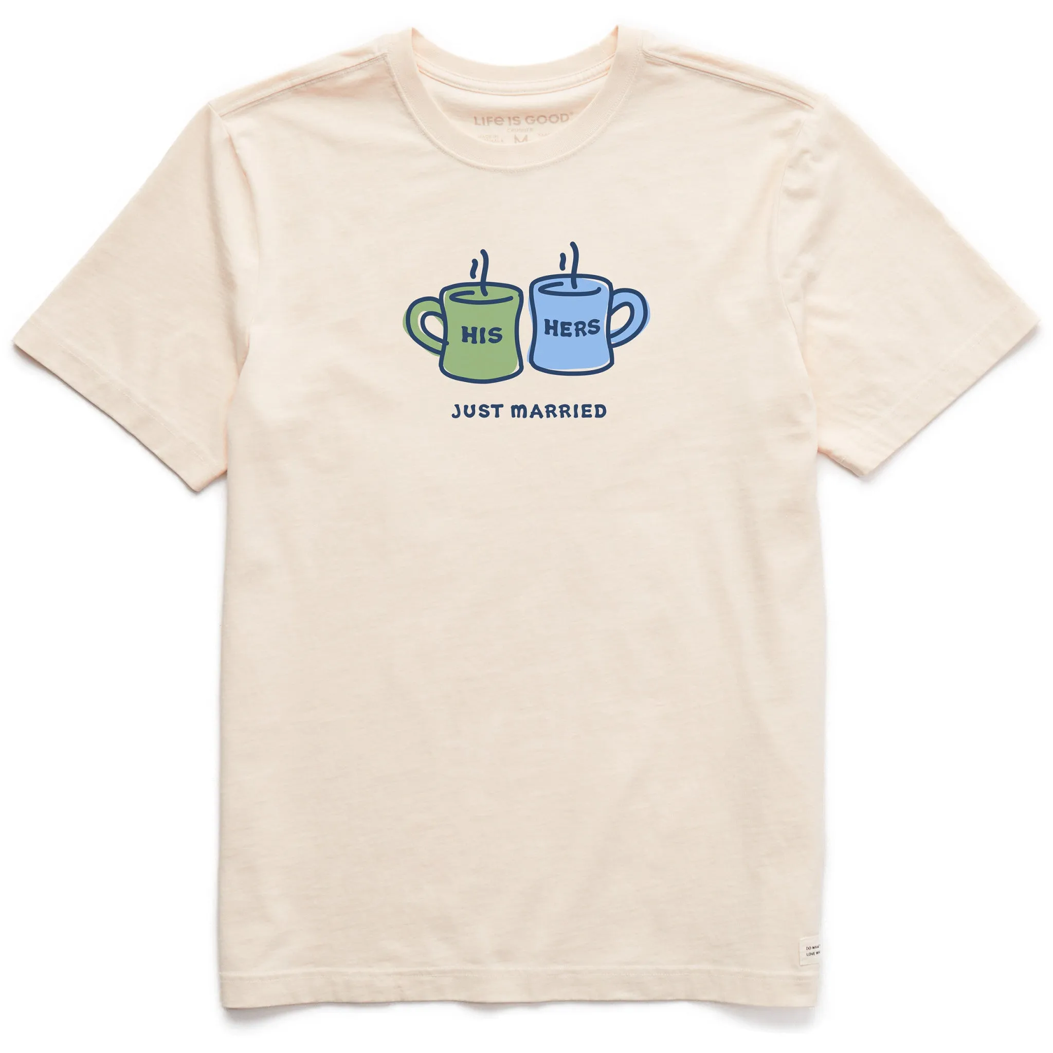 Men's His Hers Just Married Mugs Short Sleeve Crusher Tee Perfect For Relaxing easy to pair