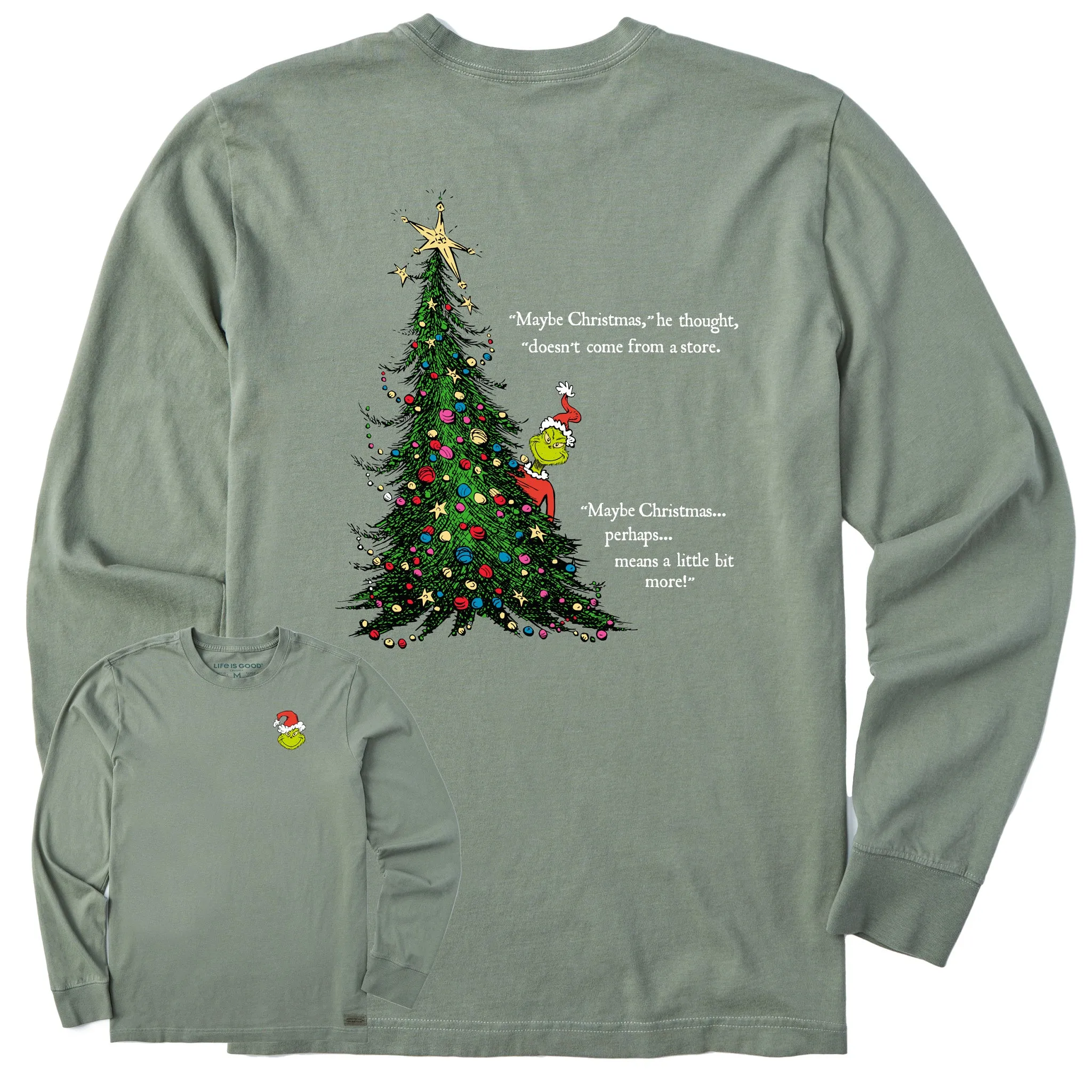 Men's Grinch Christmas Means More Long Sleeve Crusher Tee Autumn Wear Glossy Look
