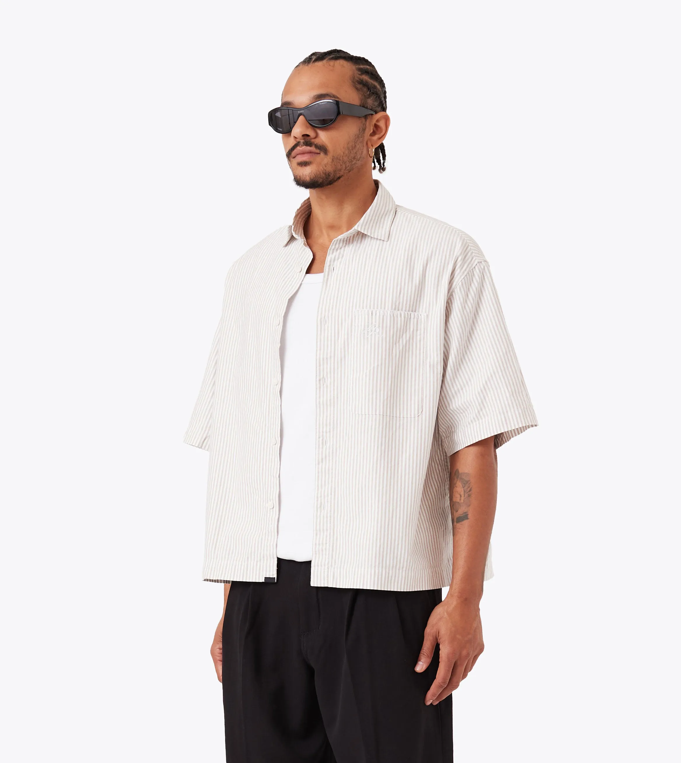 EcoFriendlyDyeProcess Box Crop Shirt Beige Stripe