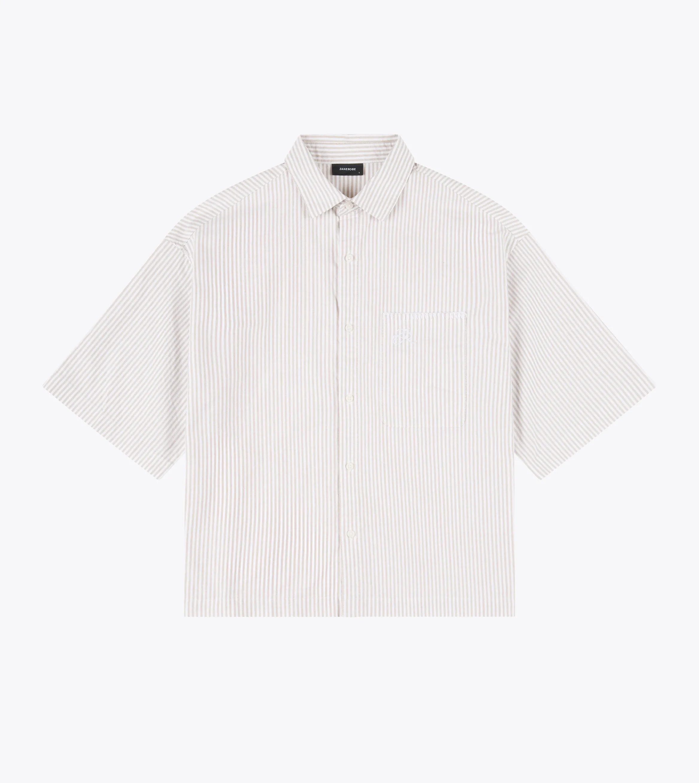 RecycledPolyester Box Crop Shirt Beige Stripe