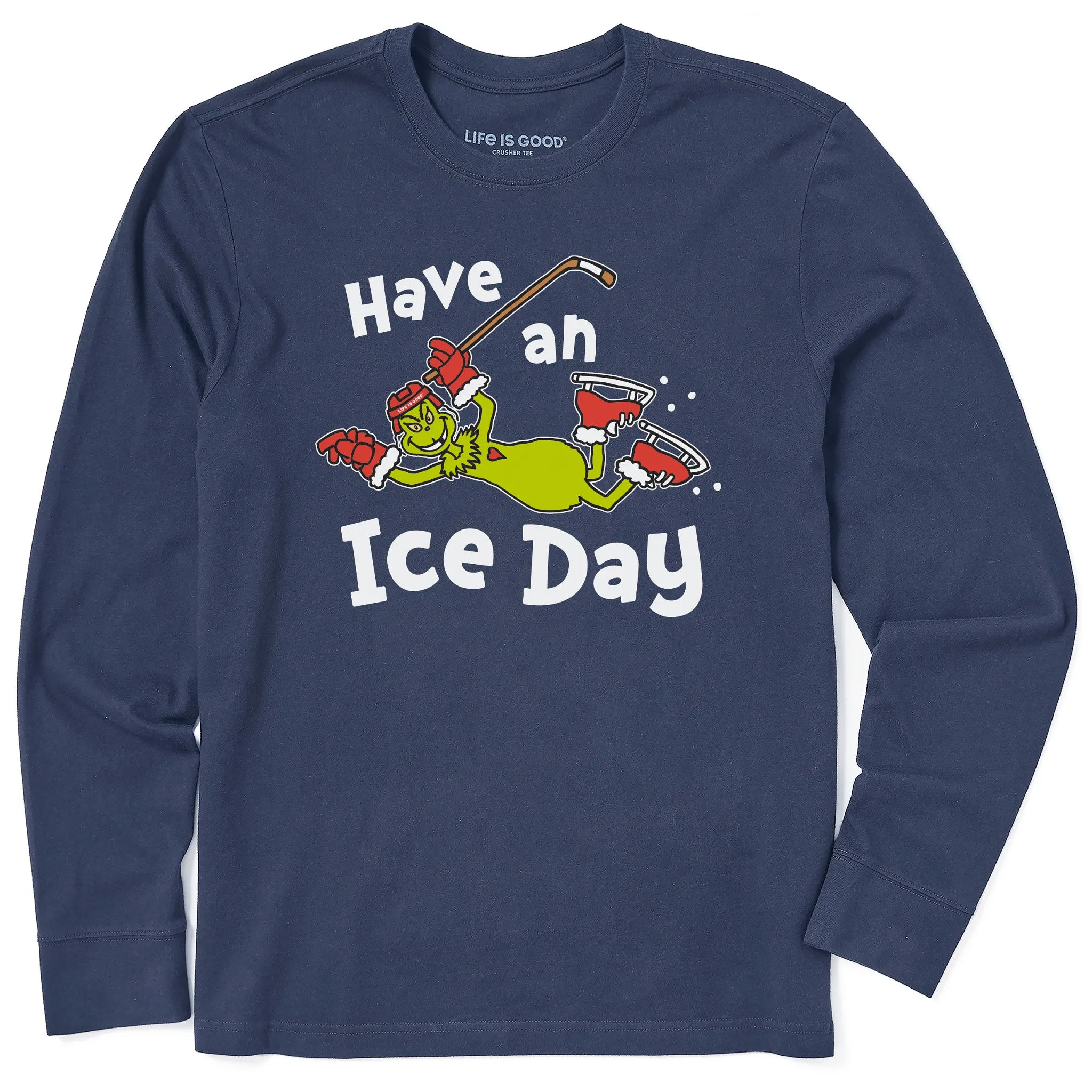 Ultimate Wear Wrinkle Resistant Cloth Men's Grinch Have an Ice Day Hockey Long Sleeve Crusher Tee