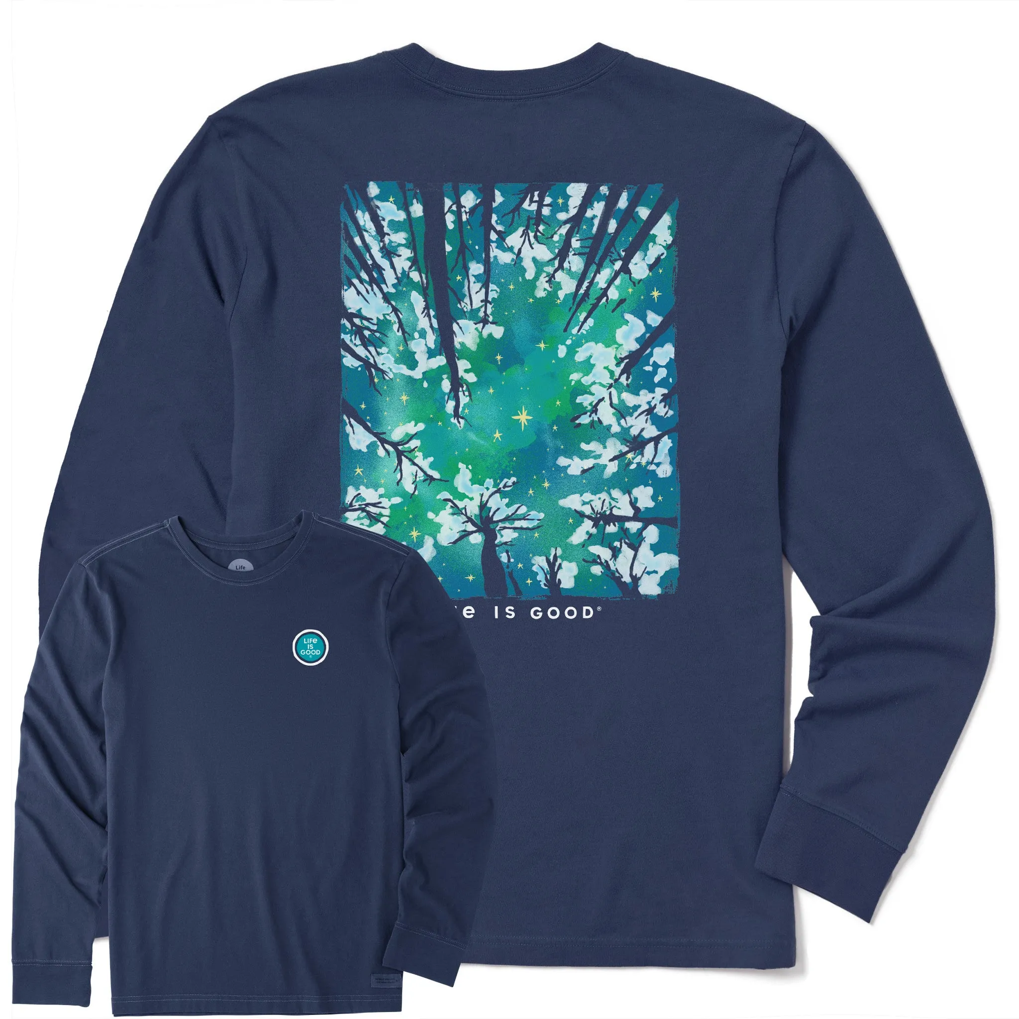Chill Style Smooth Neckline Men's Snowy Trees From Below Long Sleeve Crusher Tee