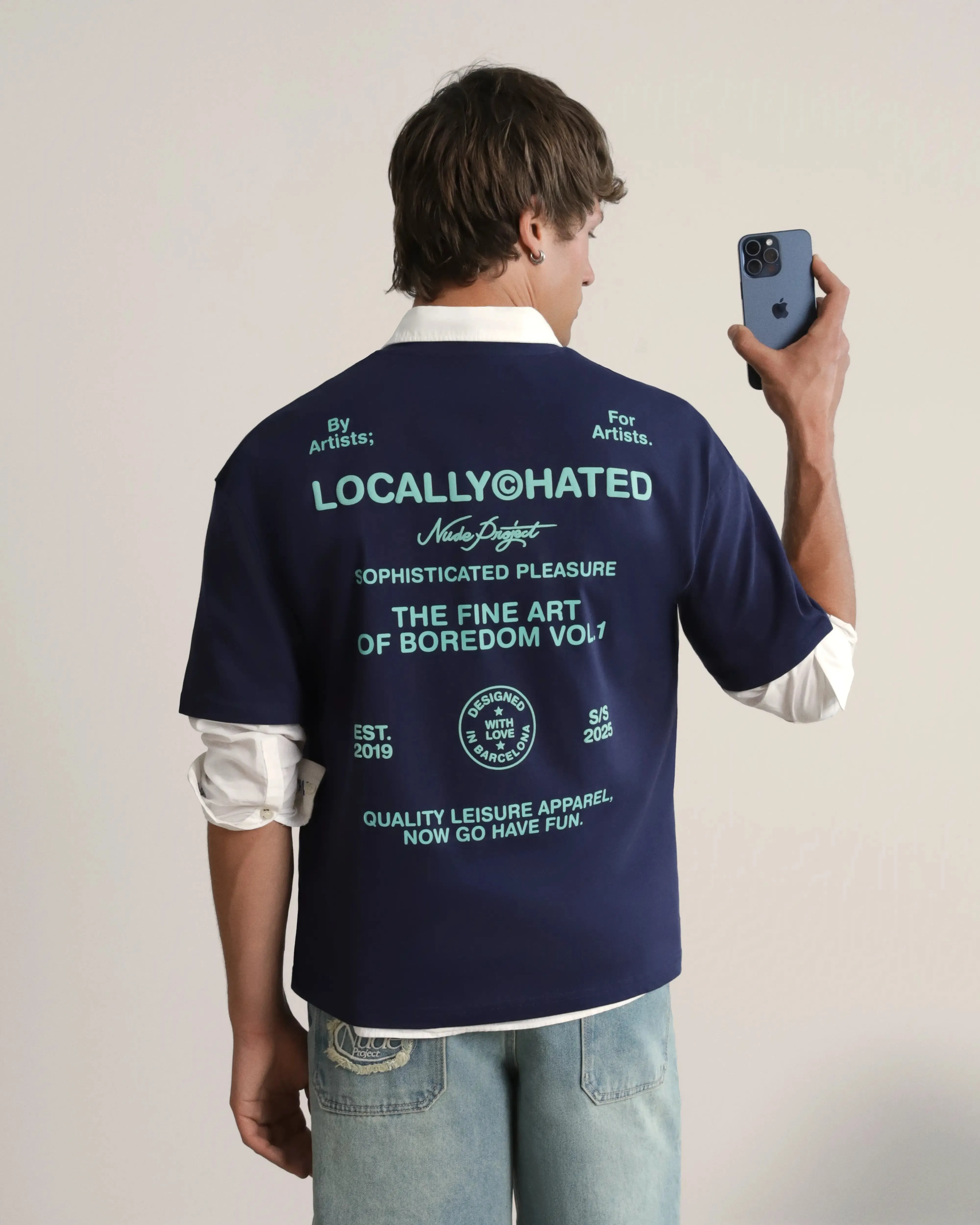 Fine Art Tee Navy Reinforced Shoulder Stitching Eco Friendly Production