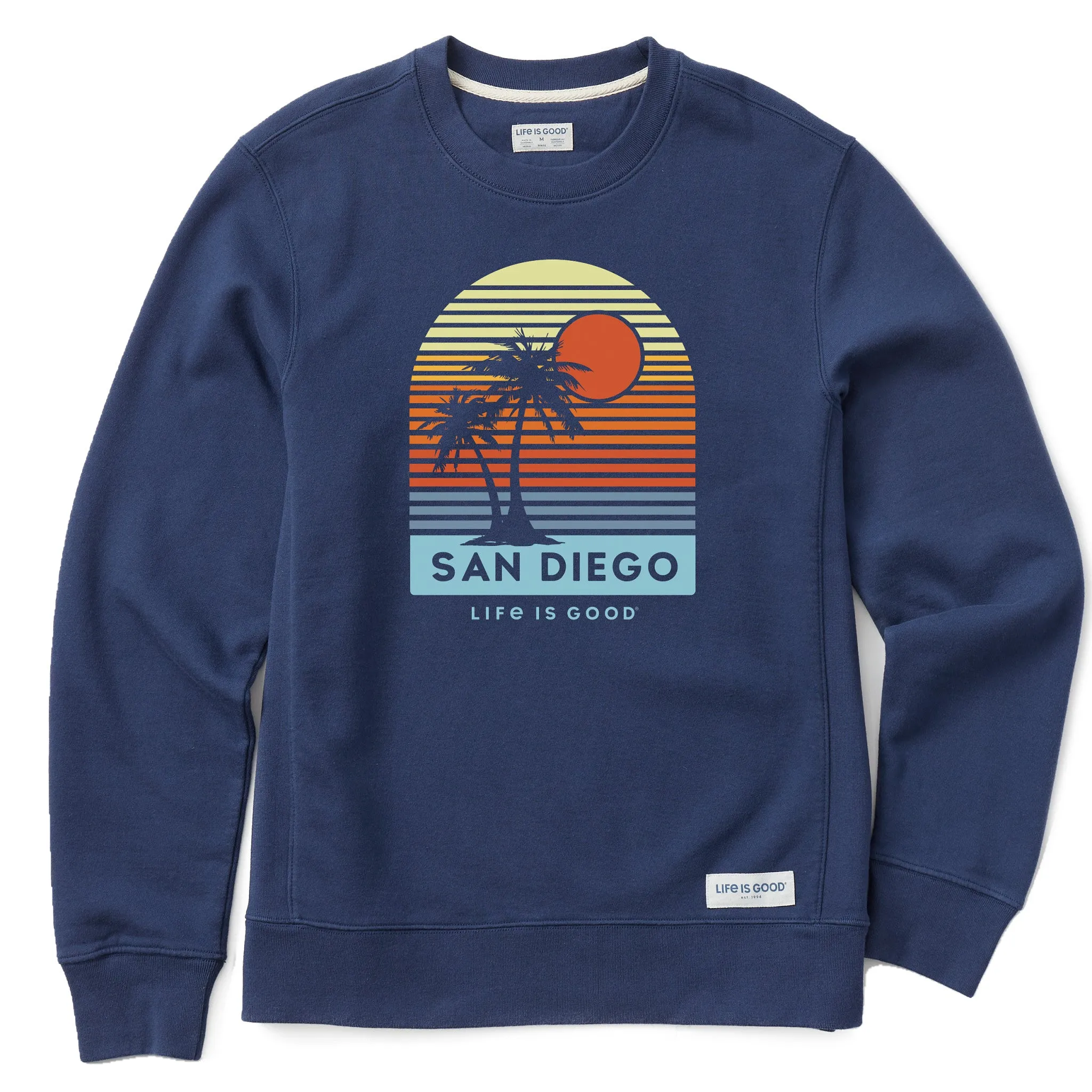 Minimalist Design Comfy Wear Men's San Diego Arched Palm and Sun Simply True Fleece Crew