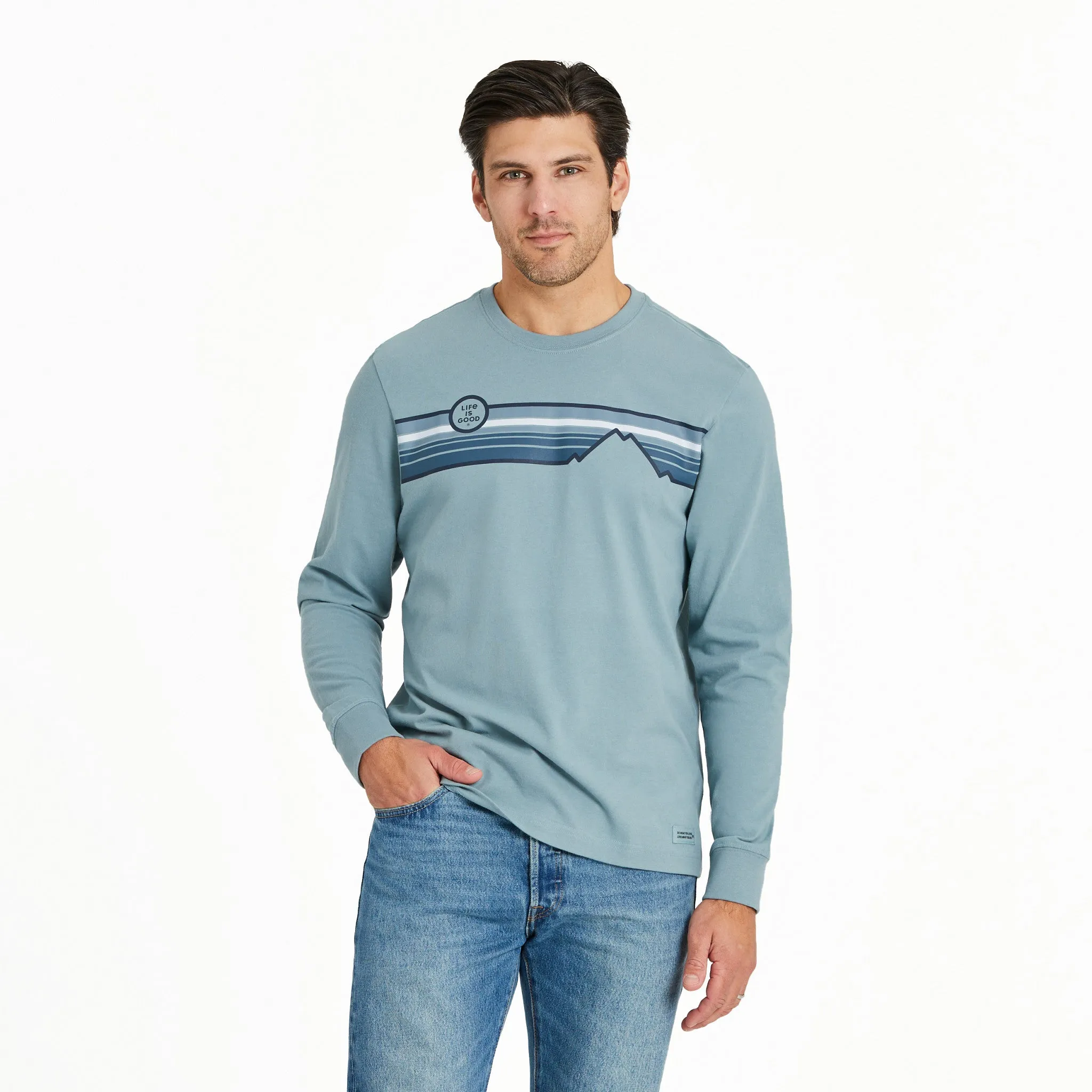 Men's Stripe Mountains Long Long Sleeve Crusher Tee Effortless Comfort