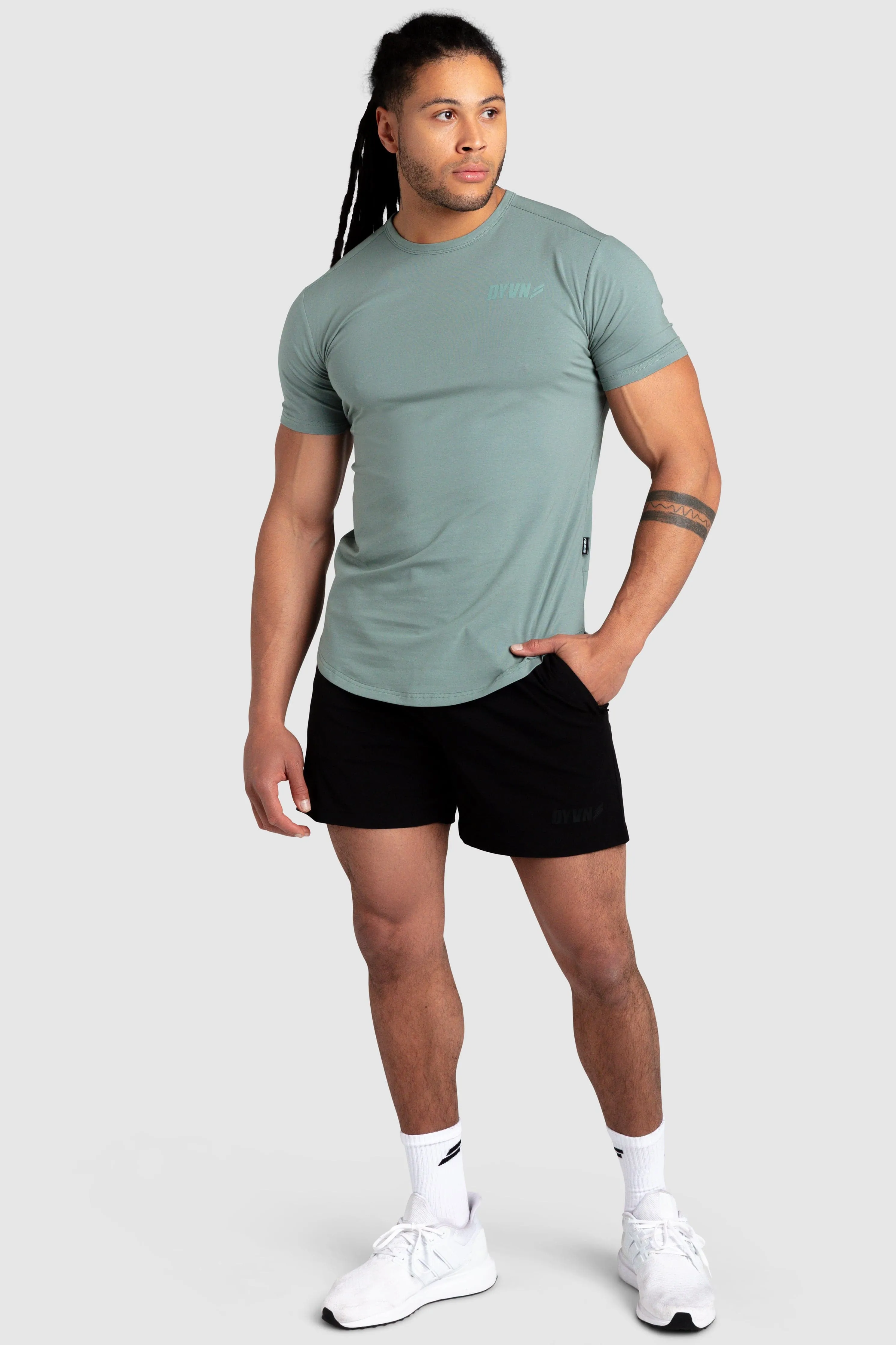 DYVN Drop Tee 'Minimal' - Sage Layered Style TexturedWeavePattern