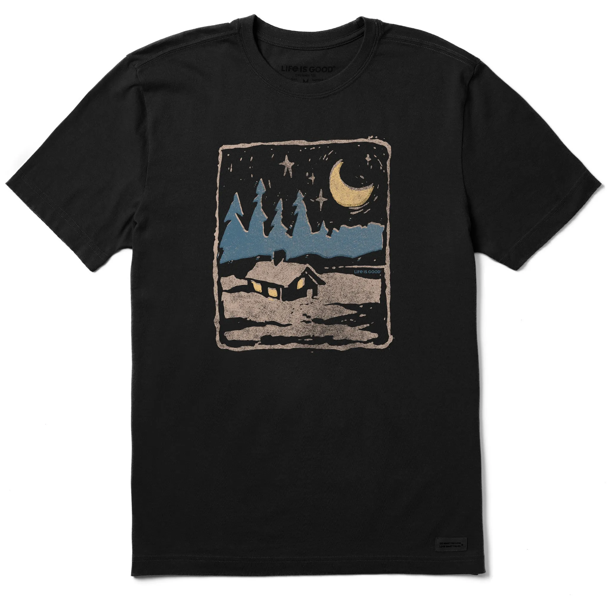 Men's Snowy Moon Cabin Short Sleeve Crusher Tee Casual Touch Temperature Regulating