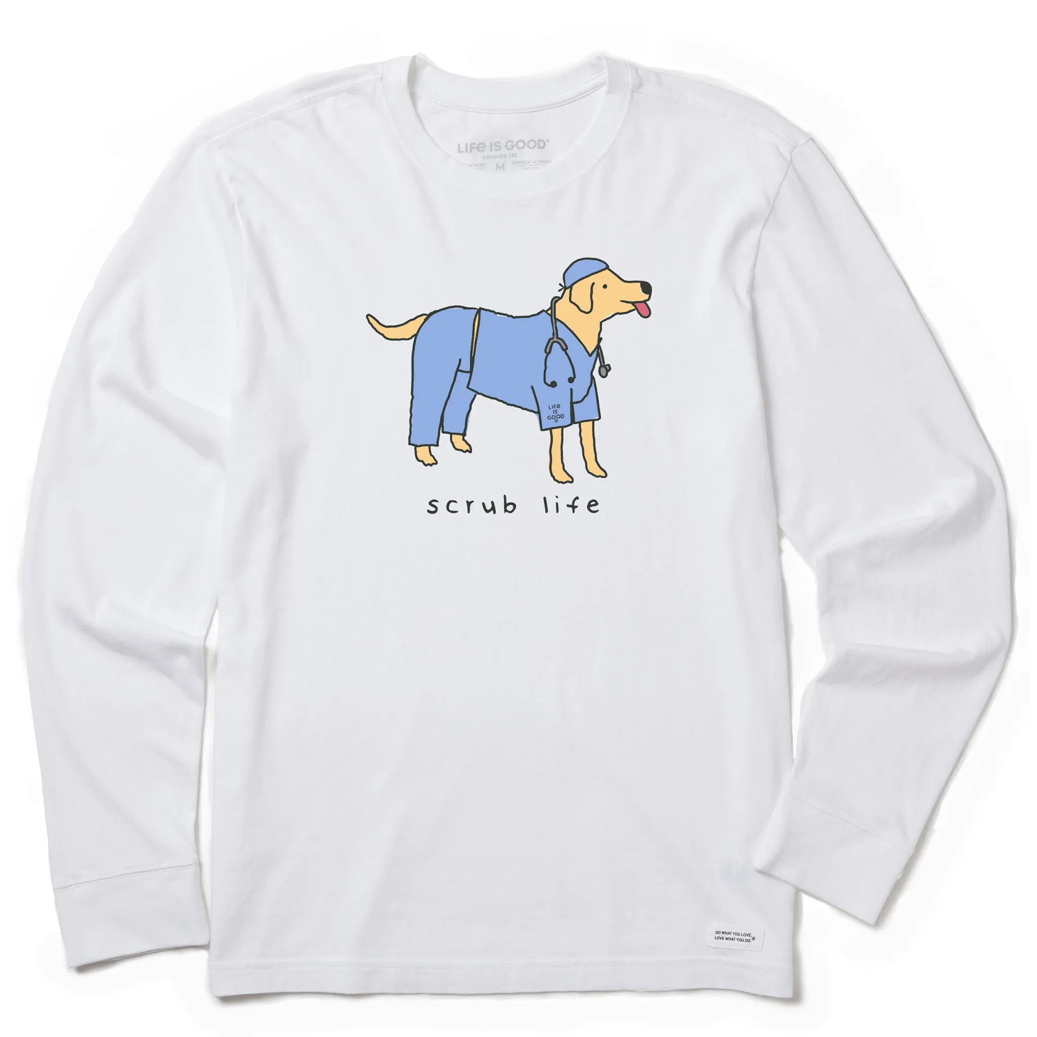 Casual Comfort Design Men's Scrub Life Dog Long Sleeve Crusher Tee