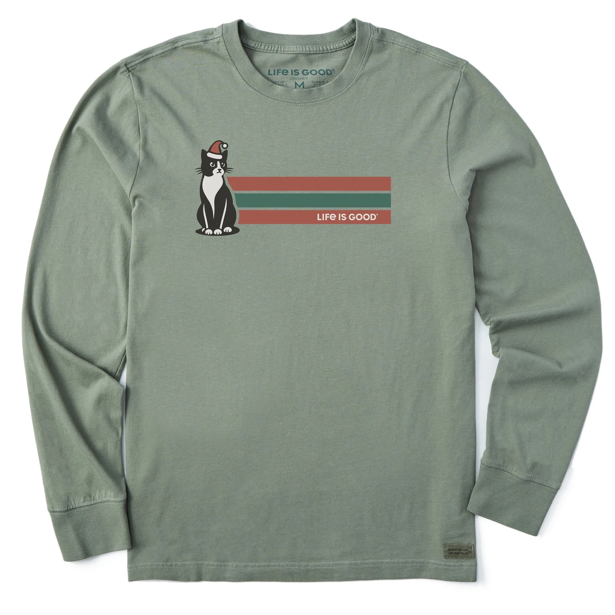 Flexible Shoulder Seams V-Neck Men's Santa Tuxedo Cat Stripe Long Sleeve Crusher Tee