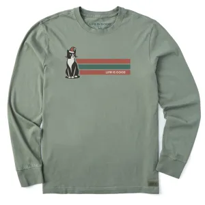 Flexible Shoulder Seams V-Neck Men's Santa Tuxedo Cat Stripe Long Sleeve Crusher Tee