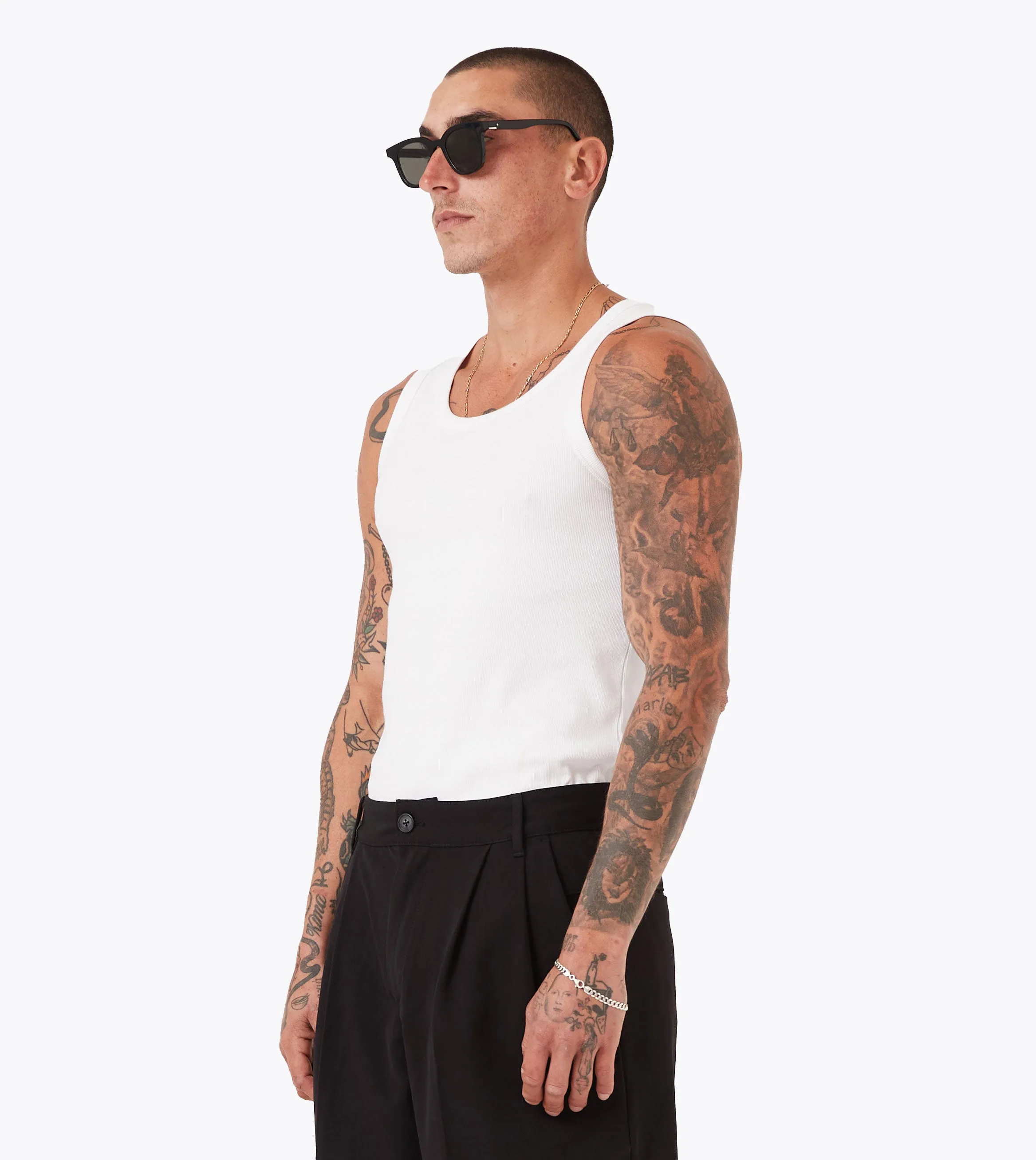 Rib Tank White Sport Flex Fit Simple and Relaxed