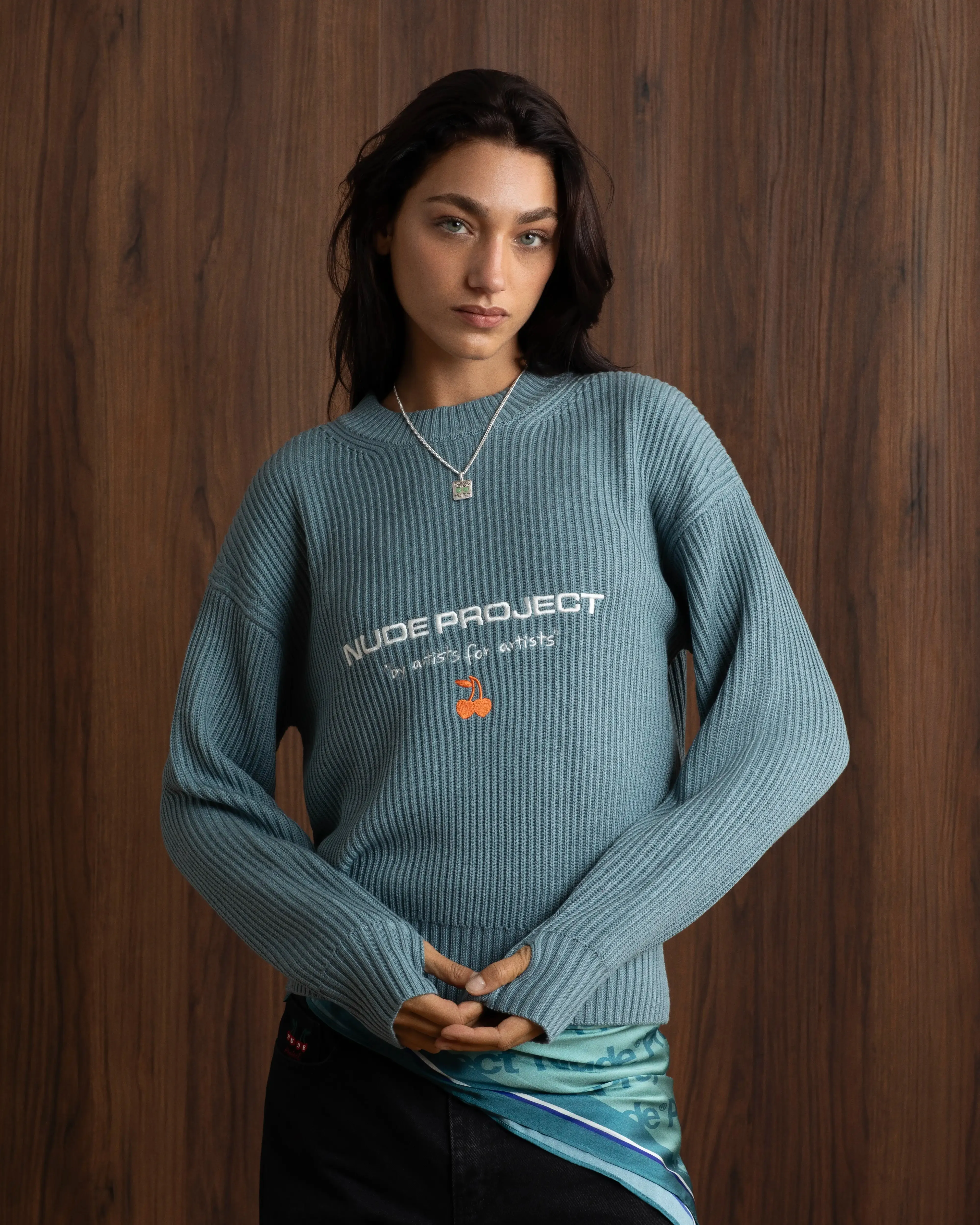 City Warmth Wavy Knit Sweater Blue