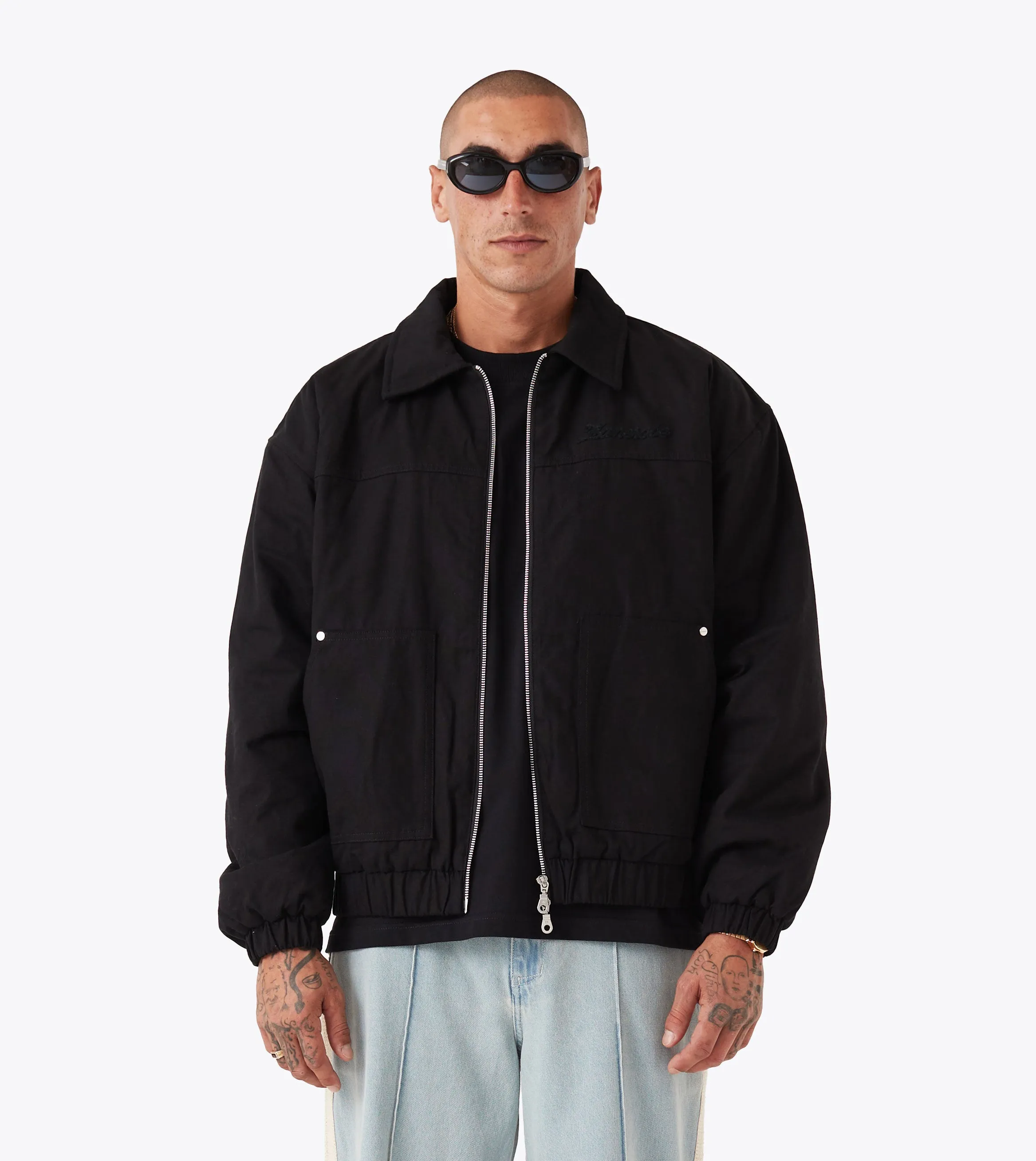 Cozy Fit Stretchable Material Canvas Work Jacket Washed Black