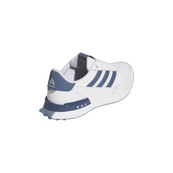 Arch Support Daily Walk Adidas Men's S2G Spikeless Leather 24 Golf Shoes - White / Collegiate Navy / Silver Metallic