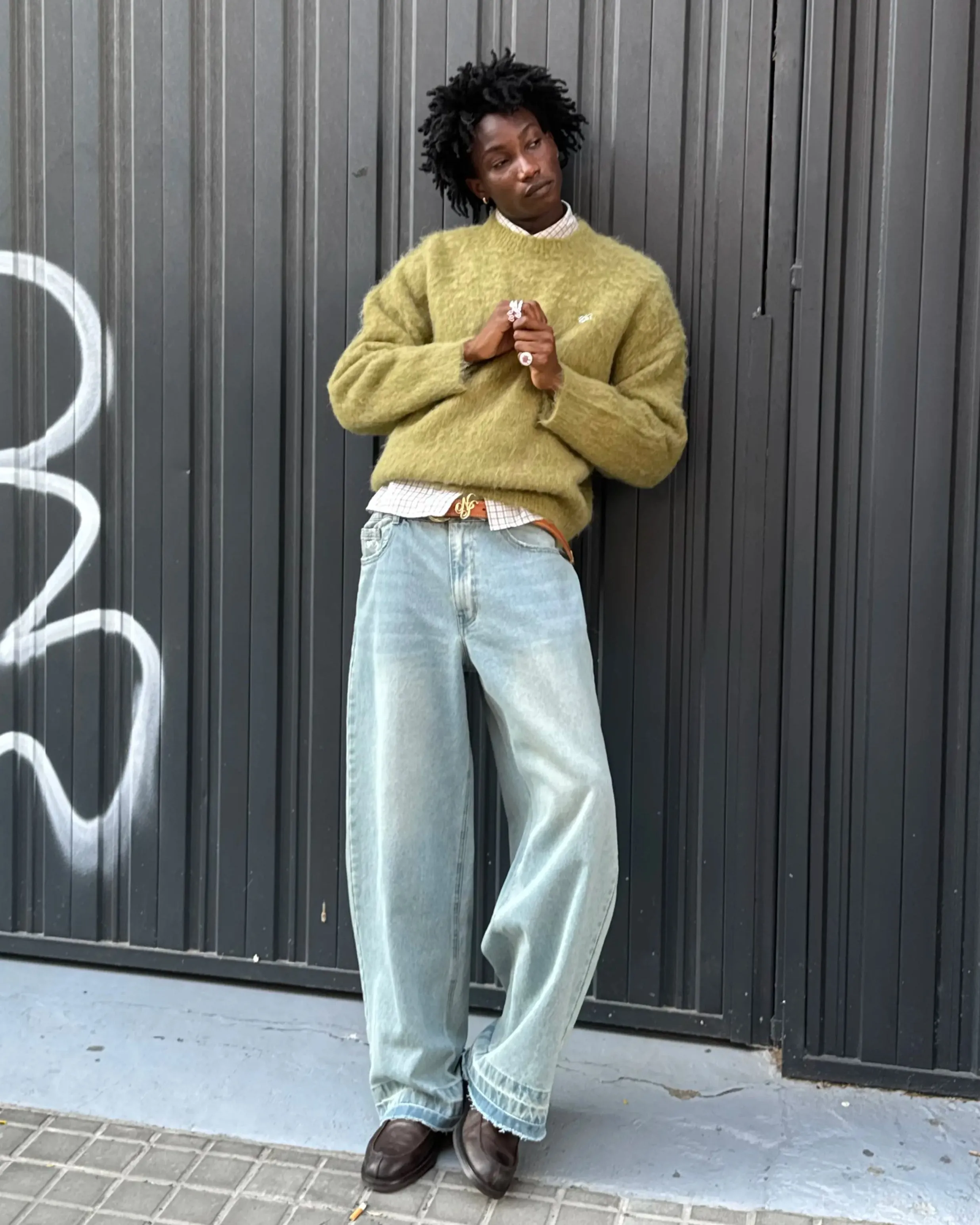 Old Baggy Jeans Light Wash Rainy Day Winter Warmth Autumn Days Urban Ready