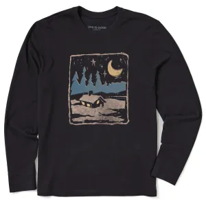 Versatile Performance Yarn Dyed Fabric Men's Snowy Moon Cabin Long Sleeve Crusher Tee