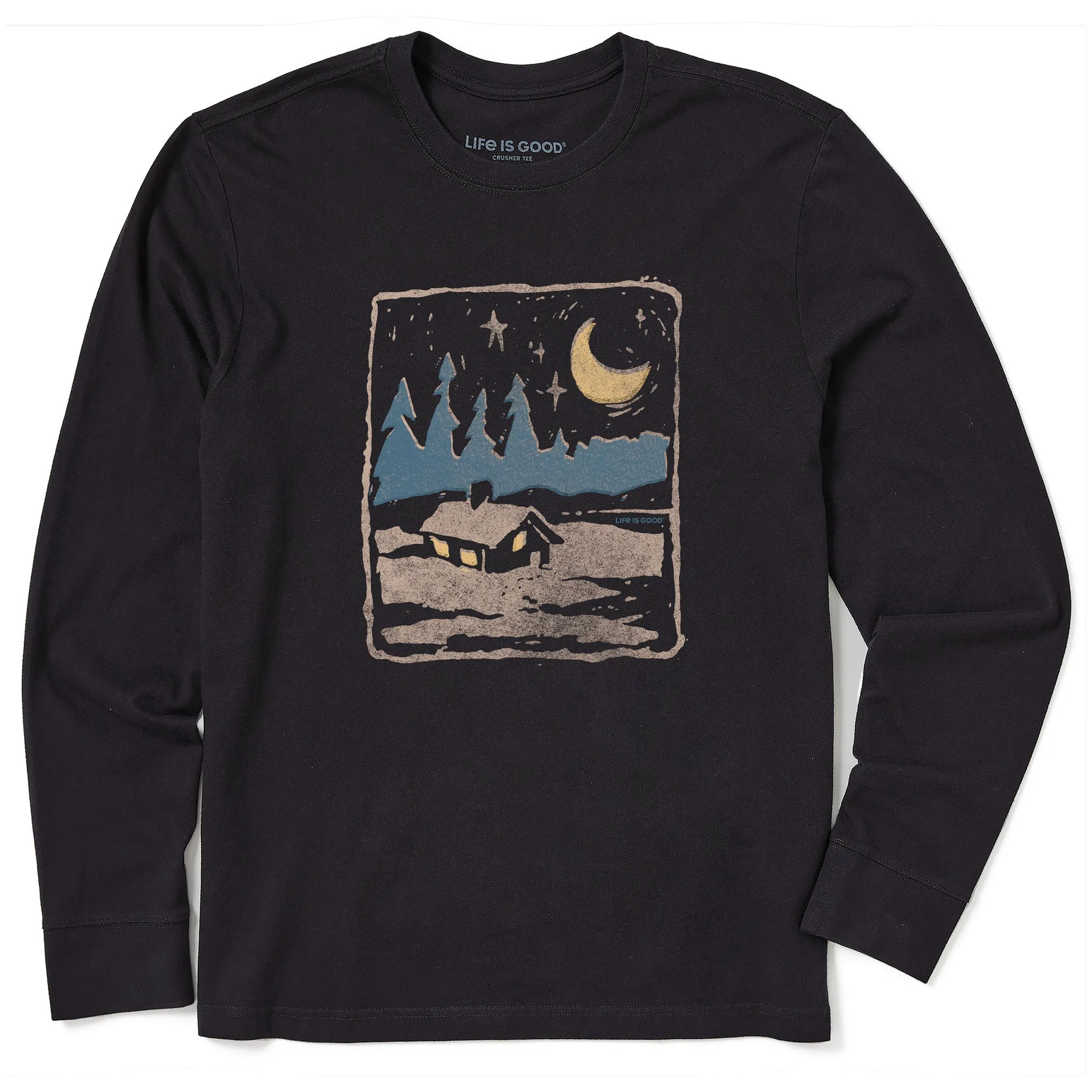 Men's Snowy Moon Cabin Long Sleeve Crusher Tee Versatile Piece