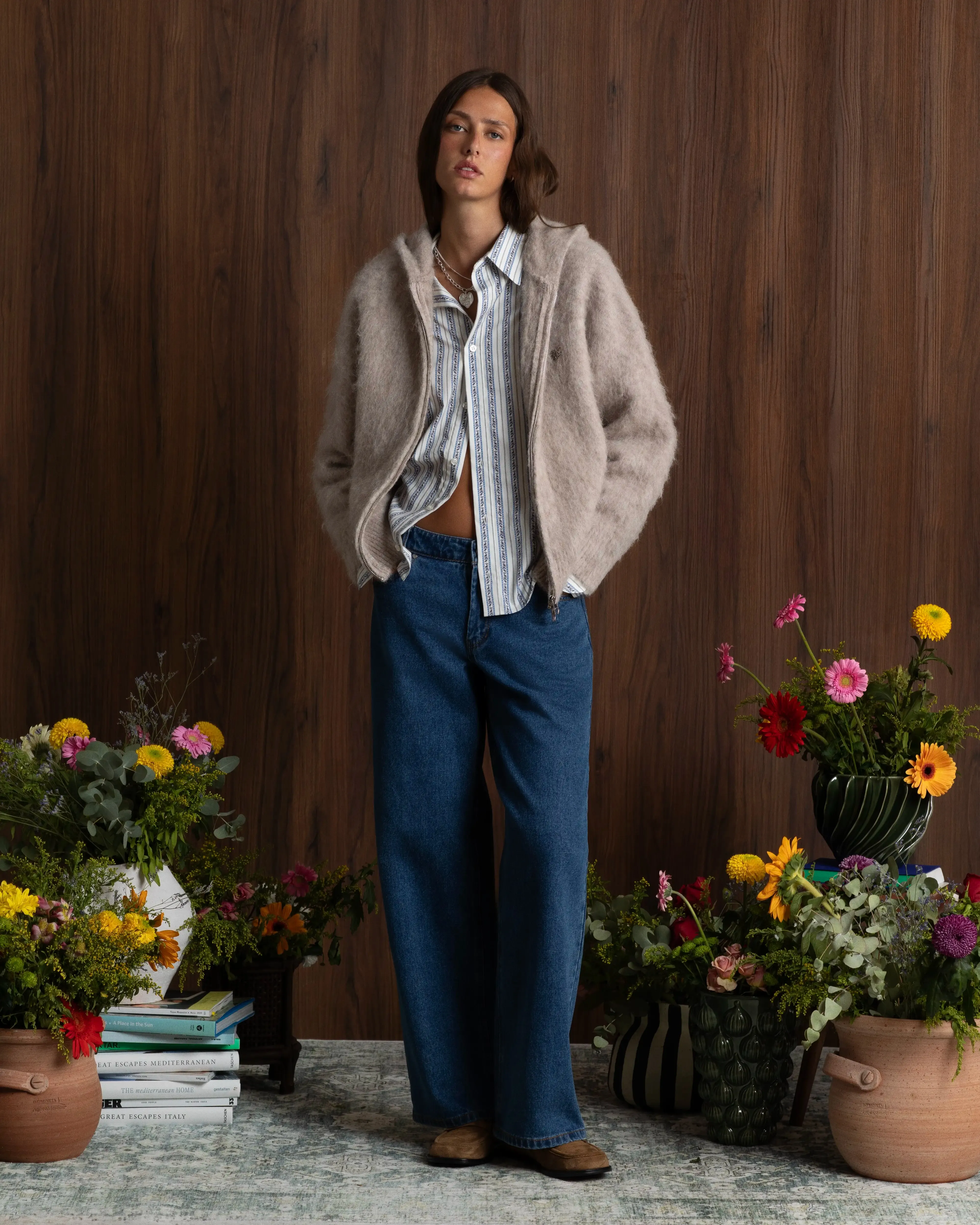 Antibacterial Finish StaticFree Material Alpachino Zip-Up Knit Beige