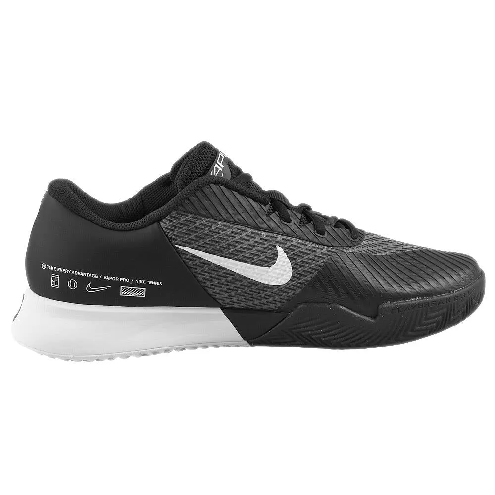 Nike Men's Air Zoom Vapor Pro 2 - Clay - Black/White Comfortable Footbed