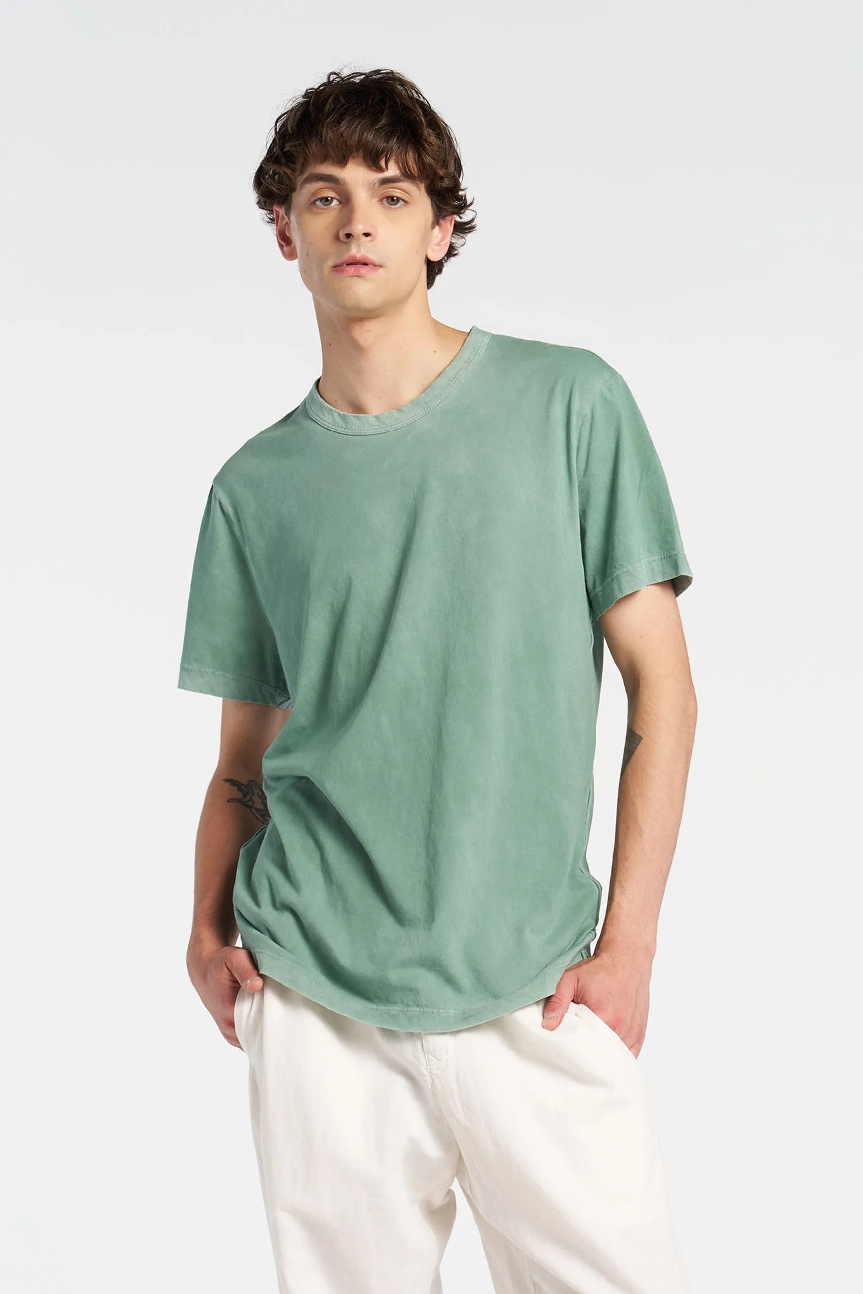 Classic Crewneck Tee Curved Hem Active Style Trend