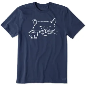 Men's Relaxed Cat Line Drawing Short Sleeve Crusher Tee Odor-resistant Daily Comfort Style
